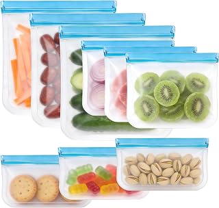 9 Pack Silicone Reusable Freezer Bags Set, 3 Sizes (Gallon/Snack/Sandwich) - Airtight, BPA-Free Reusable Plastic Bags for Food Storage & Lunch Container Organization Zip Lock Bags