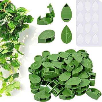 60PCS Plant Wall Clips with Self Adhesive Stickers - Leaf Shaped Vine Clips for Climbing Plants, Invisible Plant Support for Pothos Ivy Creeper, Indoor Outdoor