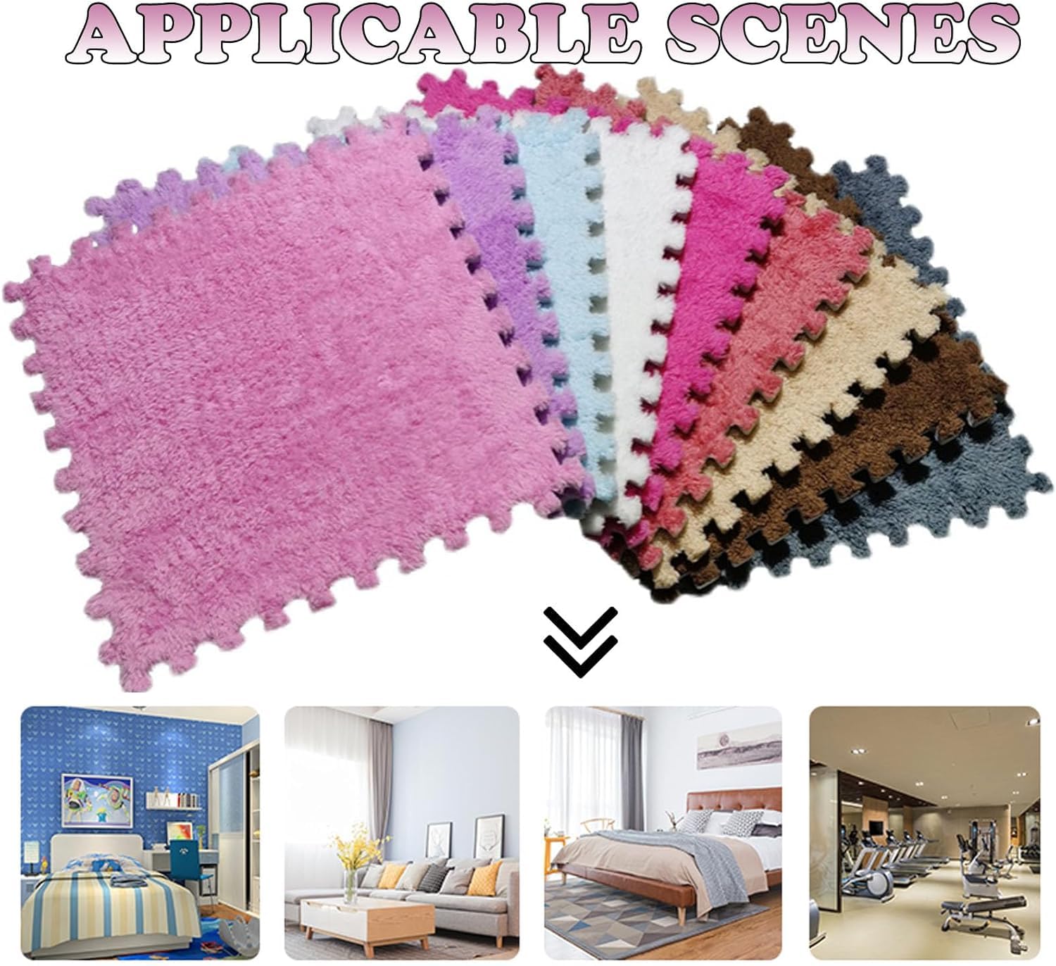 Plüsch-Puzzlematte, 24 ineinandergreifende Plüsch-Fußmatten aus Eva-Schaum, Mehrfarbig(Rose Red+Brown+White)