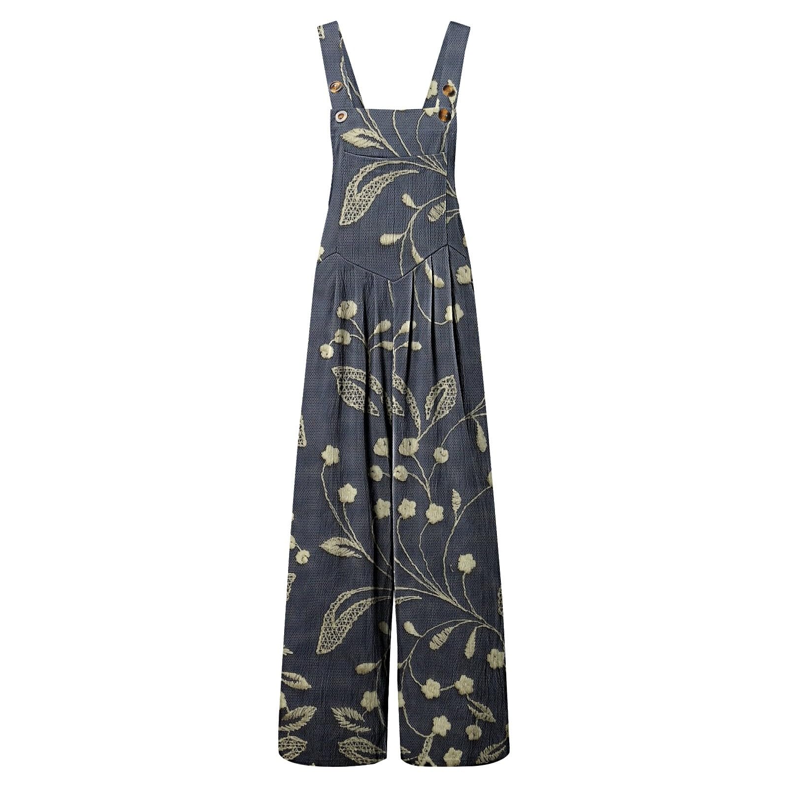Salopette estive da donna, leggera, vintage, boho, con tasche | Pagliaccetto a gamba larga, con stampa floreale, stile casual, senza maniche, per vacanze e tempo libero