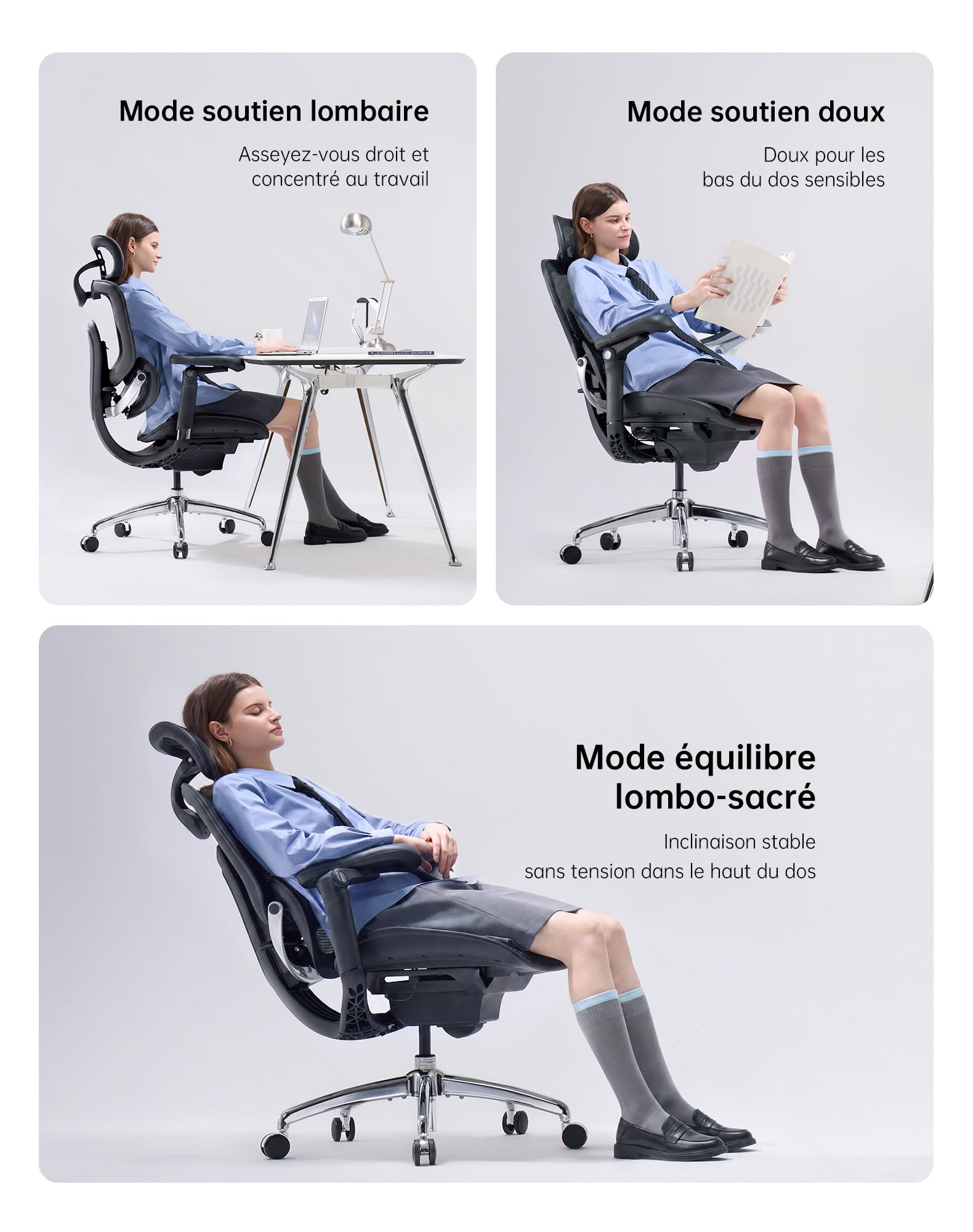 SIHOO Doro C300 Pro V2 Fauteuil de Bureau Ergonomique avec Double Support Lombaire Dynamique et Accoudoirs 6D Coordonnés – Réglable pour Home Office et Gaming, Noir