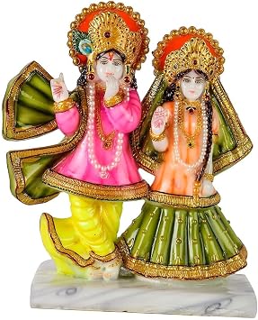 Lord Radha Krishna Marble Dust Dust Idol with Handicraft Statue Makhan Chor Spiritual Puja Vastu