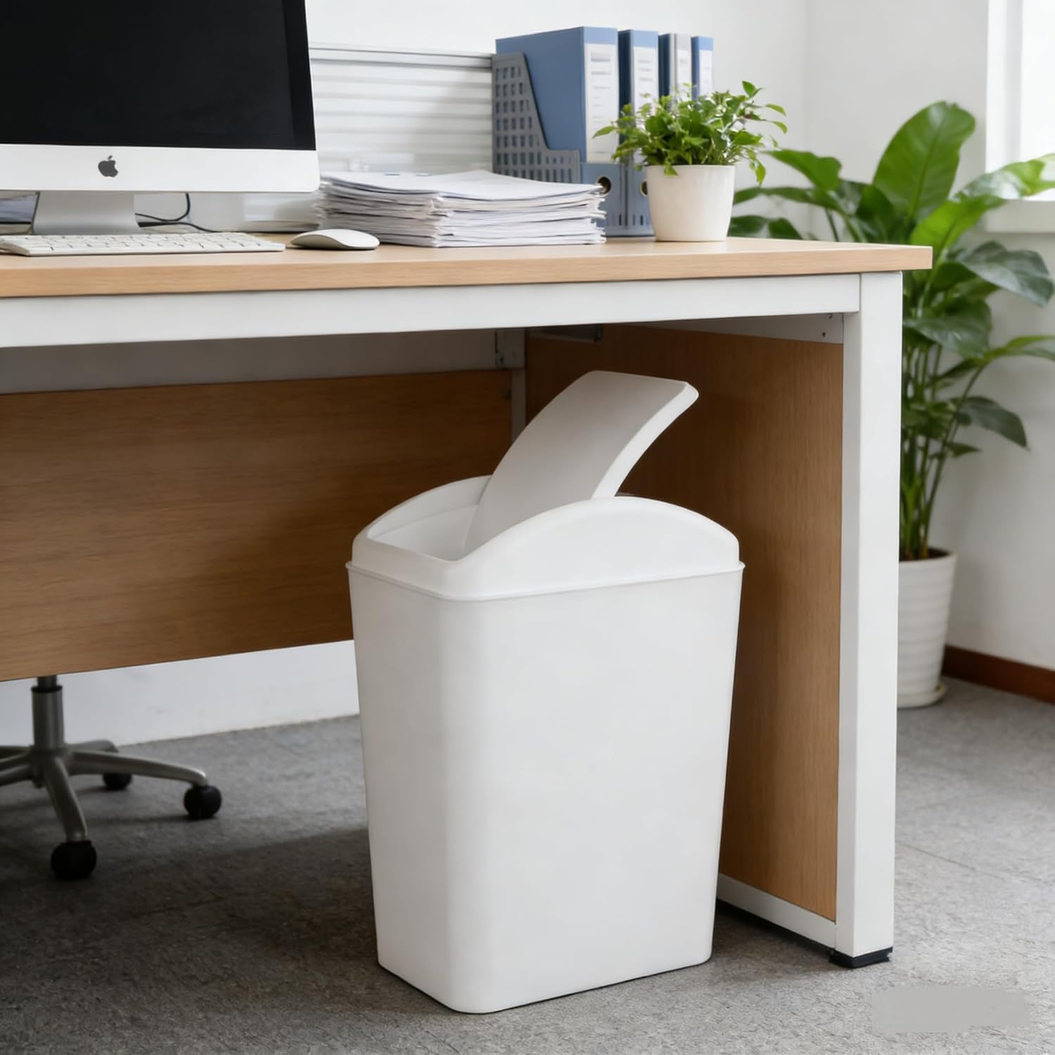 4.2 Gallon Swing Lid Trash Can, Plastic Waste Bin Garbage with Lid, White