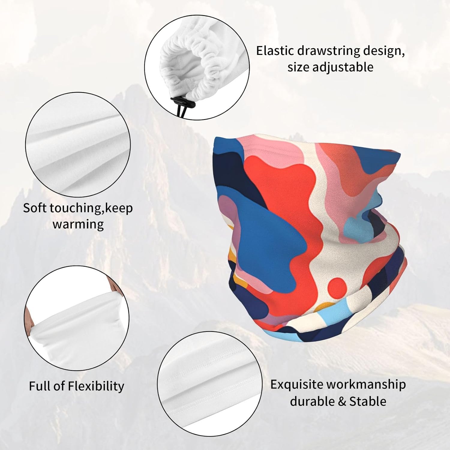 Winter Face Mask Elastic Headband Cold Weather Neck Warmer for Men Women, Colorful Wave Camo Adjustable Neck Gaiter