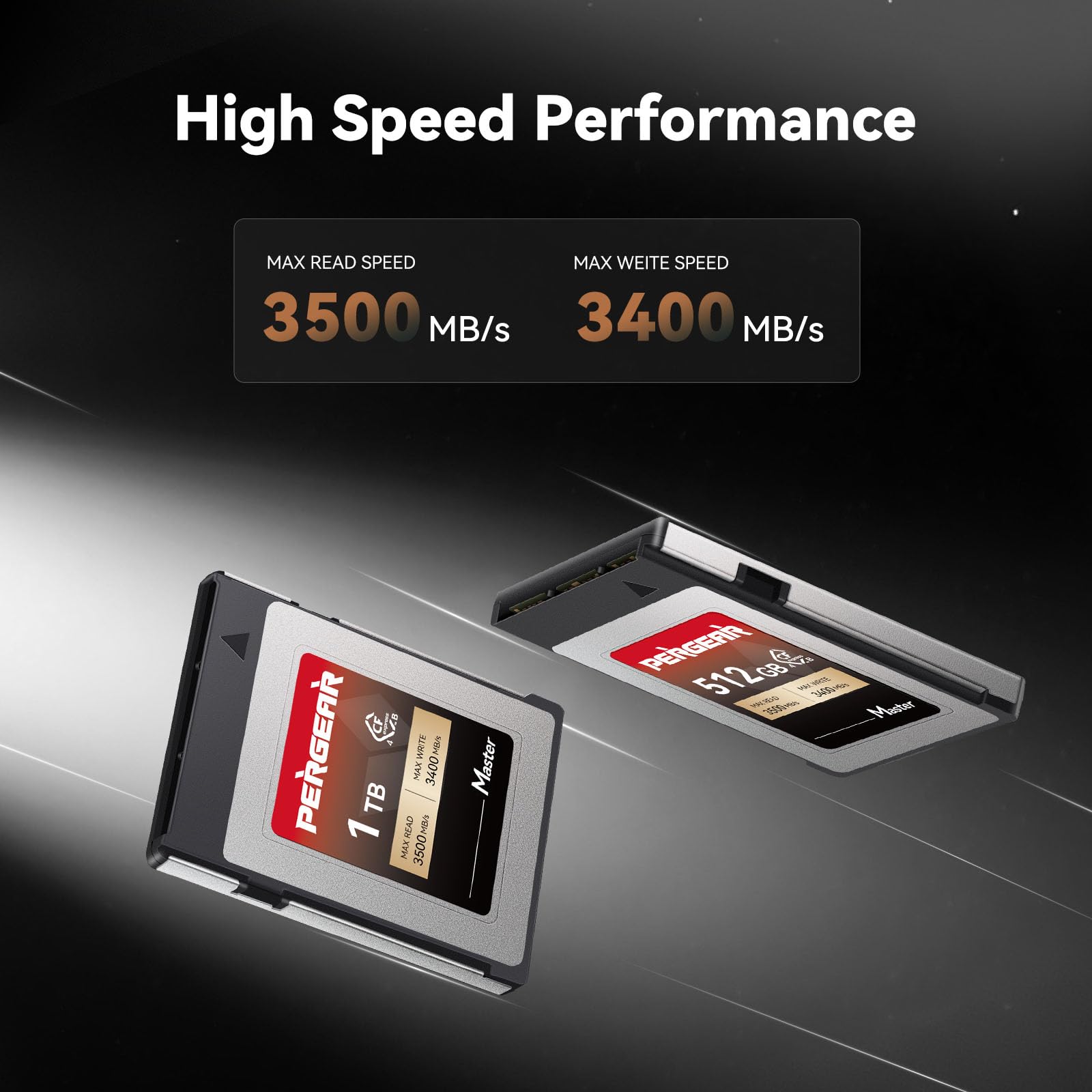 Pergear 512GB CFexpress 4.0 Typ B-Speicherkarten, bis zu 3500MB/s Lesegeschwindigkeit 3400MB/s Schreibgeschwindigkeit für 8K-Raw-Videoaufnahmen(2er-Pack) Master Series, für R5/R5C/Z8/Z9/Z7 DSLR-Kamera