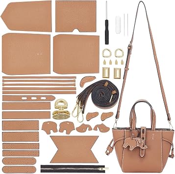 WADORN DIY Leather Tote Bag Making Kit - PU Leather Craft Sewing Handbag Making Sets - All Accessories for Gift, 10.2x4.7x7 in, Camel