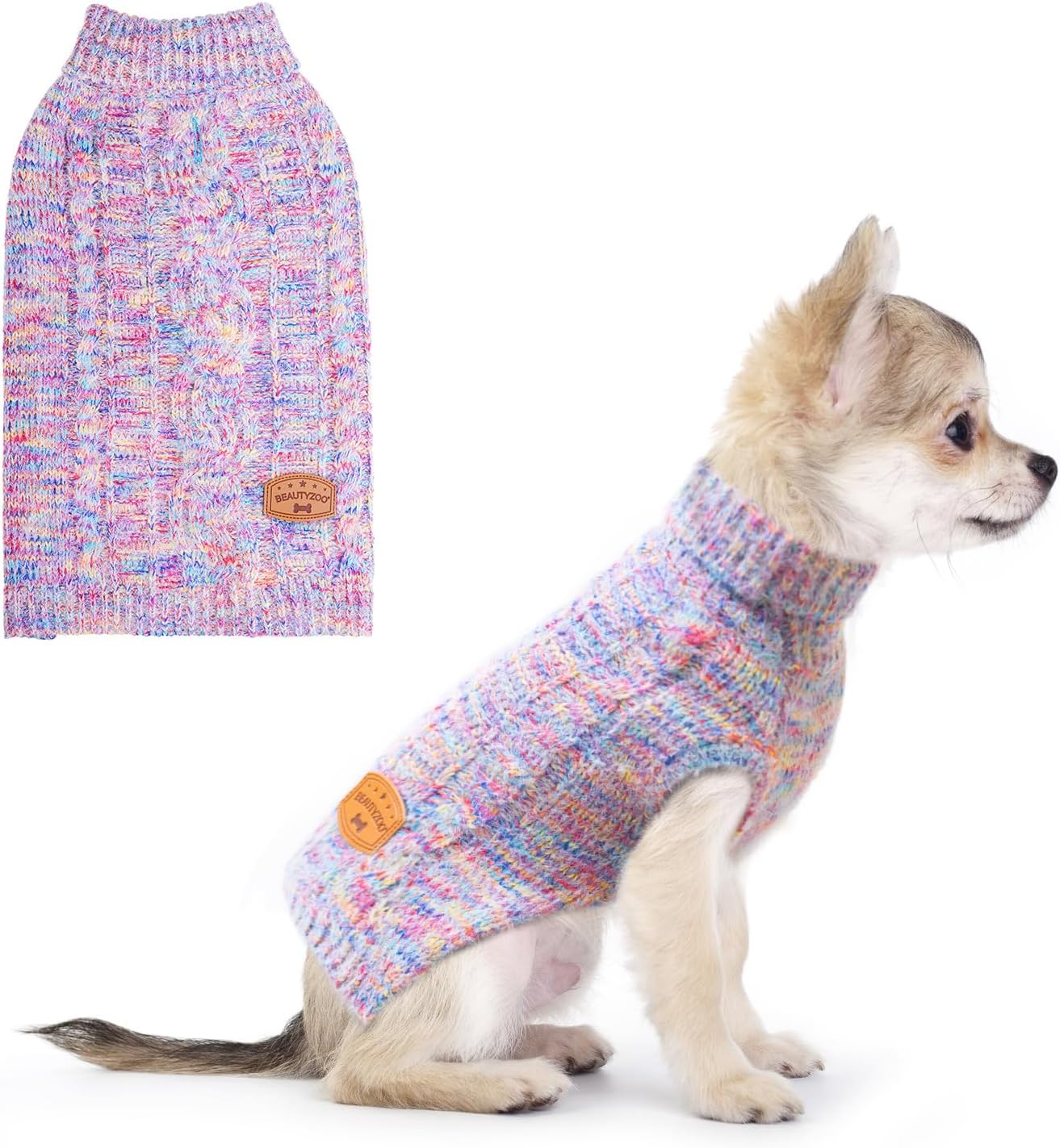 BEAUTYZOO Dog Sweaters for X-Small Dogs, Knit Clothes with Harness Hole | Turtleneck Pullover Fall Winter Knitwear, Fuzzy Fleece Cold Weather Coat for Girl Boy Puppy, Warm Pet Sweatshirt, Pink XS