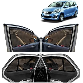 KINGSWAY Car Side Window Curtain Sun Shades Magnetic for Maruti Suzuki Ertiga (2016-2018), Half Cut in Front Window, Cotton Mesh, Complete Set of 6 Piece