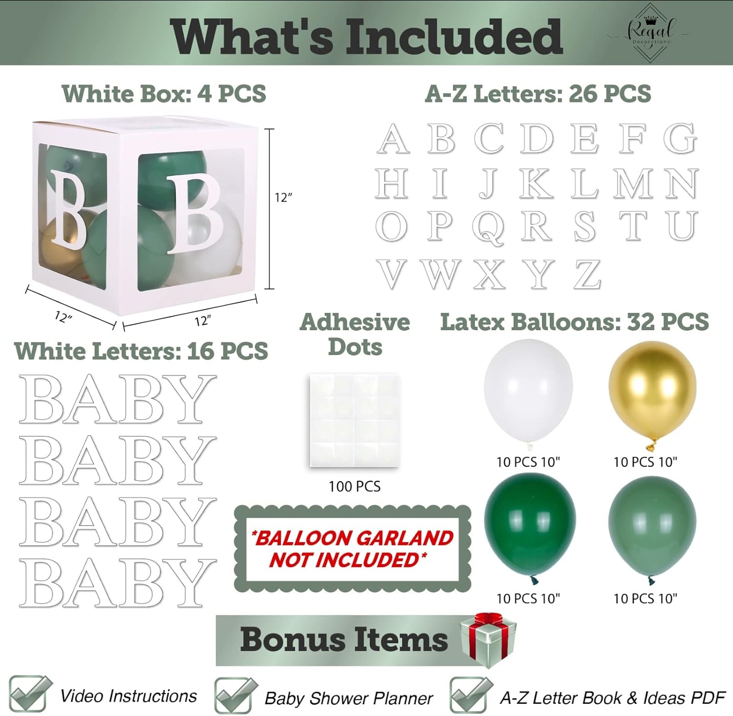 ベビーシャワーデコレーション 男の子/女の子向けキット 透明ベビーブロックバルーンボックス 赤ちゃんとアルファベット文字 ホワイトセ