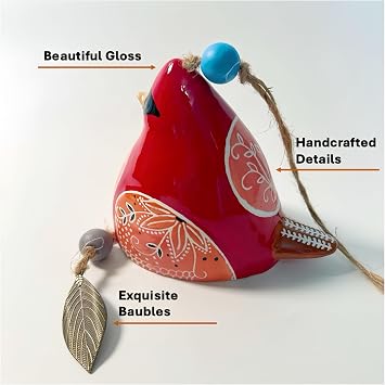 Cute Ceramic Wind Chimes for Outside and Indoor, Memorial Windchime with Soothing Melodic Tones, Gifts for Mom, Garden Patio Balcony Home Decor Hanging Windchimes (Single Bird-Yolk)