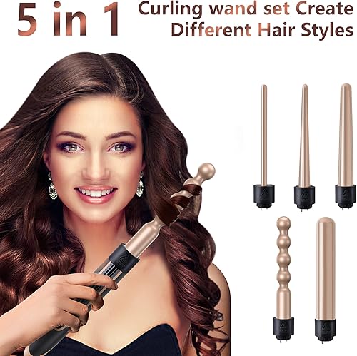 Miniatura 8 de Erokicysh Varita rizadora 5 en 1 juego de varita rizadora de pelo de cerámica intercambiable 5 varitas rizadoras de pelo largo de 035-125 pulgadas