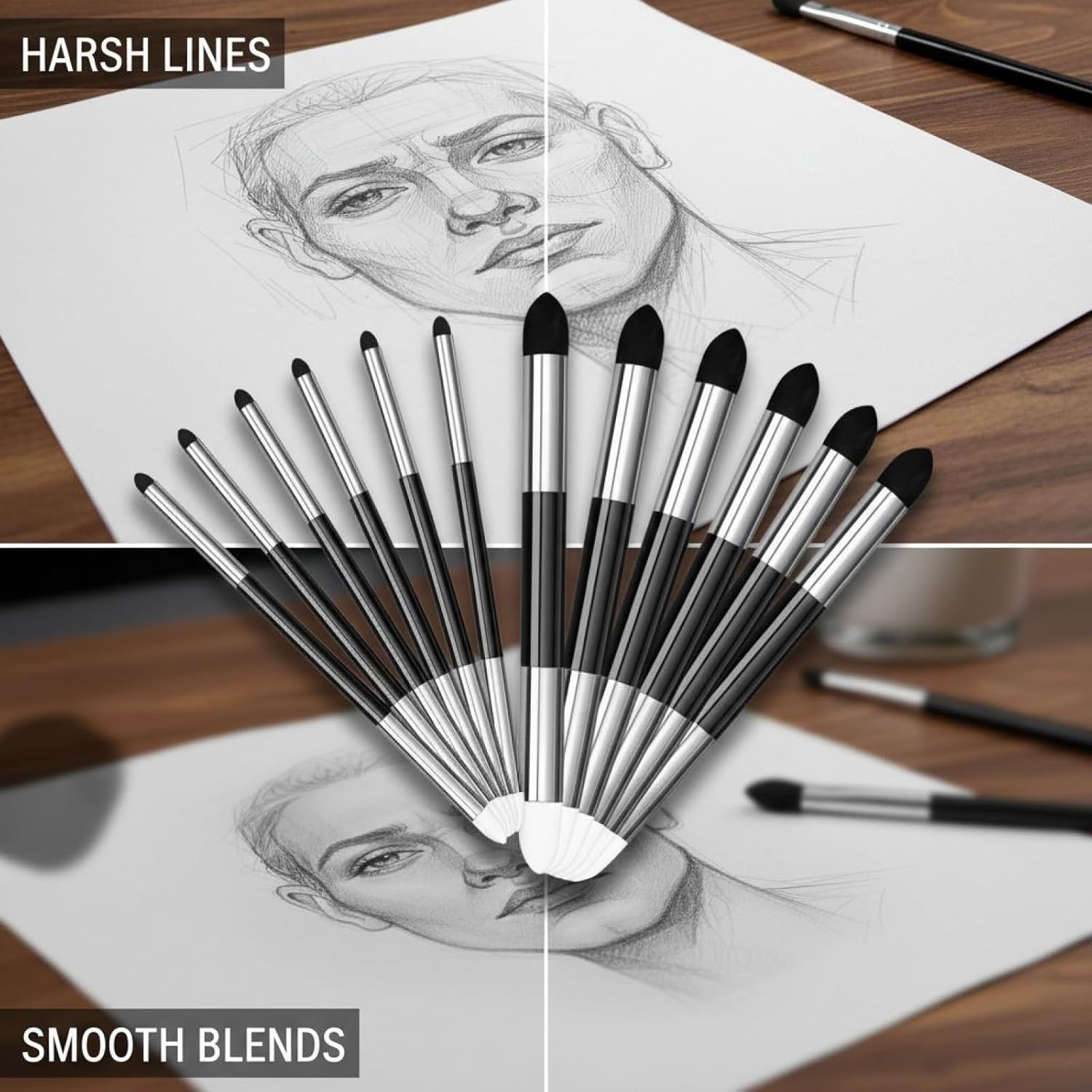 12 Pcs Blending Stump Set, Metal Handle Sponge Daubers For Sketch & Oil Painting, 15 Cm Applicator