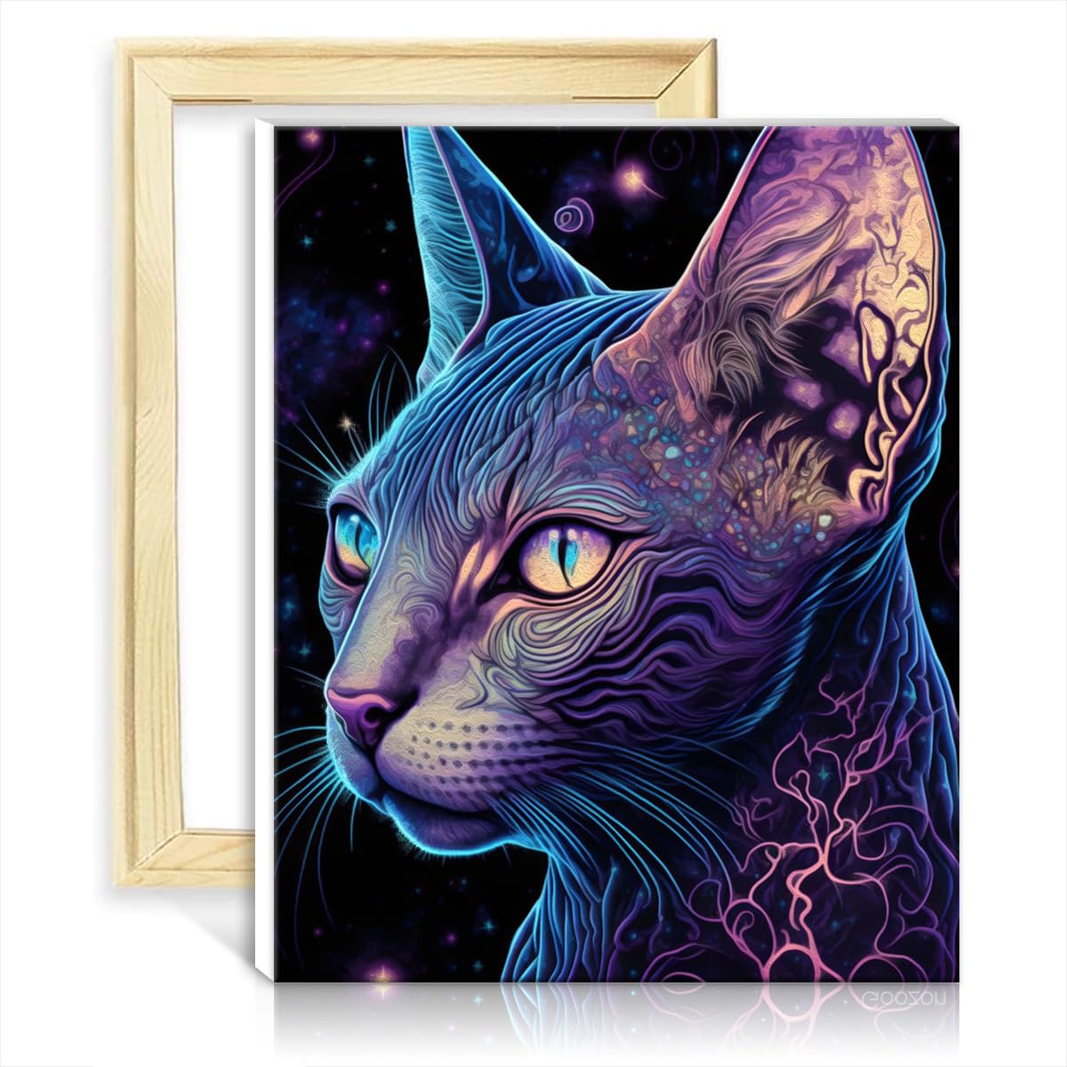 TANGFEIY Oil Painting by Numbers Kits Black Light Cat Kids Adults Paint with Brushes and Acrylic Pigment on Canvas Home Living Room Decorative No Frame(30x40cm)