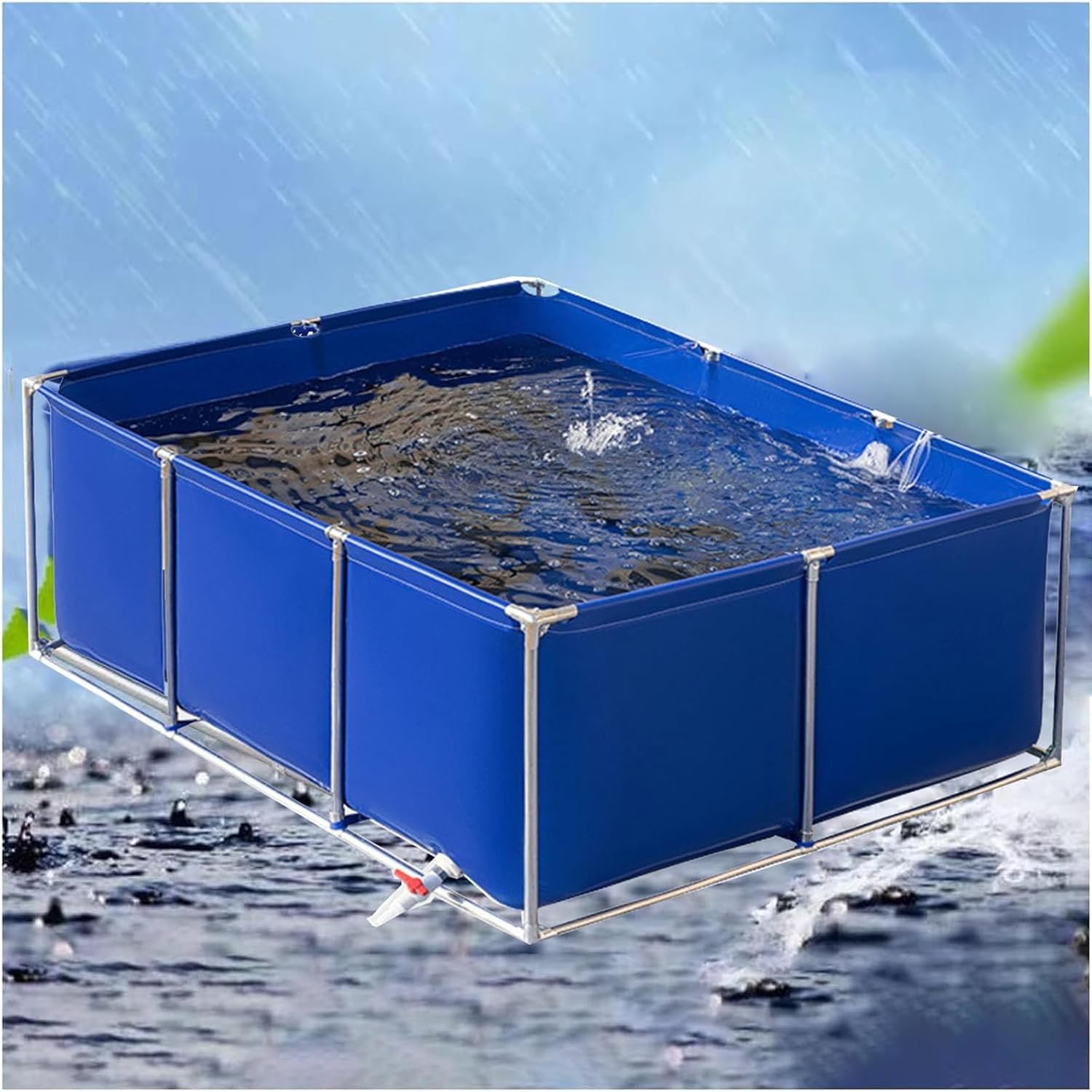 Waterproof PVC Pool Bag - Portable Multifunctional Fish Pond with Drain Valve - Foldable Canvas Aquarium for Emergency Water Supply - 100x100x40cm