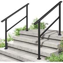 ROOMTEC 2 Pack 4 Step Handrails for Outdoor Steps, Safety Outdoor Hand Rails for Exterior Steps, Black Wrought Iron Stair Railing Kit 3-4 Steps Handrail
