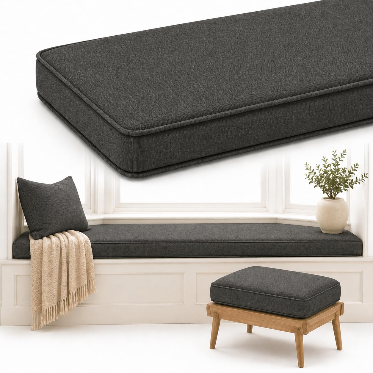AZMAHT Window Seat Cushion, Non-Slip Indoor Bench Pad