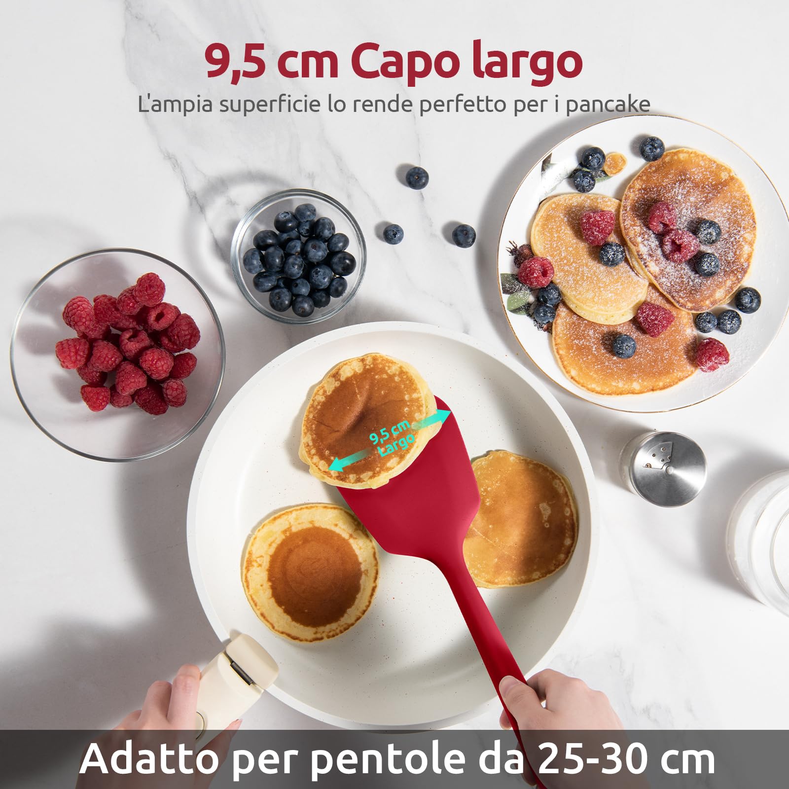 U-Taste Extra lunga spatola in silicone: Spatola da cucina solida e scanalata resistente al calore a 315 ℃, flipper da cucina per friggere pancakes di pesce (Rosso, 2 pezzi)