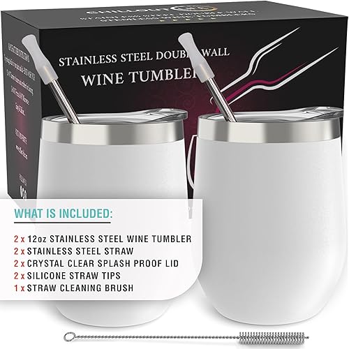 Miniatura 5 de CHILLOUT LIFE Vasos Térmicos de Vino de Acero Inoxidable de 12 oz Paquete de 2 - Vasos de Vino con Aislamiento al Vacío de Doble Pared con Tapas y