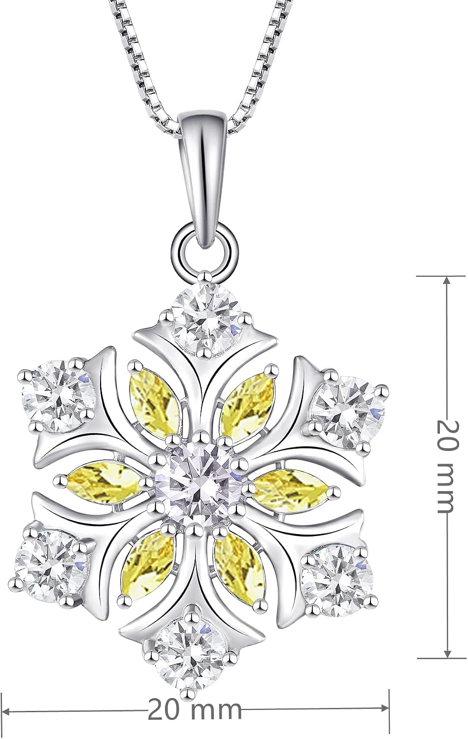 JO WISDOM Snowflake Necklace,925 Sterling Silver White 3A Cubic Zirconia Winter Frozen Flower Necklace Pendant with Birthstones,Christmas Jewelry Gift for Women Girls