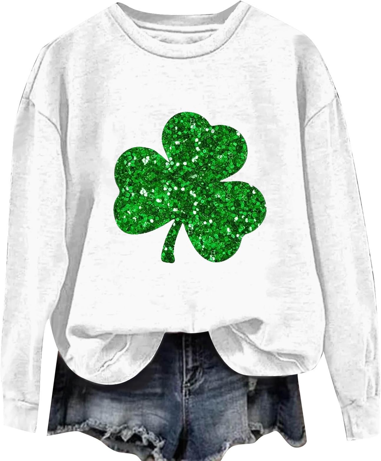 DOLKFUSt. Patrick's Day Shirts for Women Shamrock Graphic Letter Print Pullover Tops Loose Fit Fashion Sweatshirts