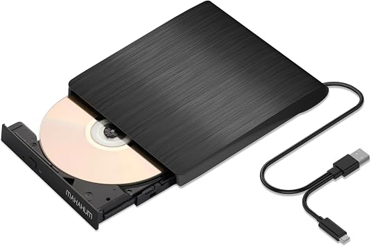 External DVD Drive USB 3.0 & USB-C CD/DVD Burner Ultra Slim Portable DVD RW Player Reader Disk Drive for Laptop Desktop PC Mac OS Mac MacBook Pro/Air Windows 11/10/8/7 Linux Black