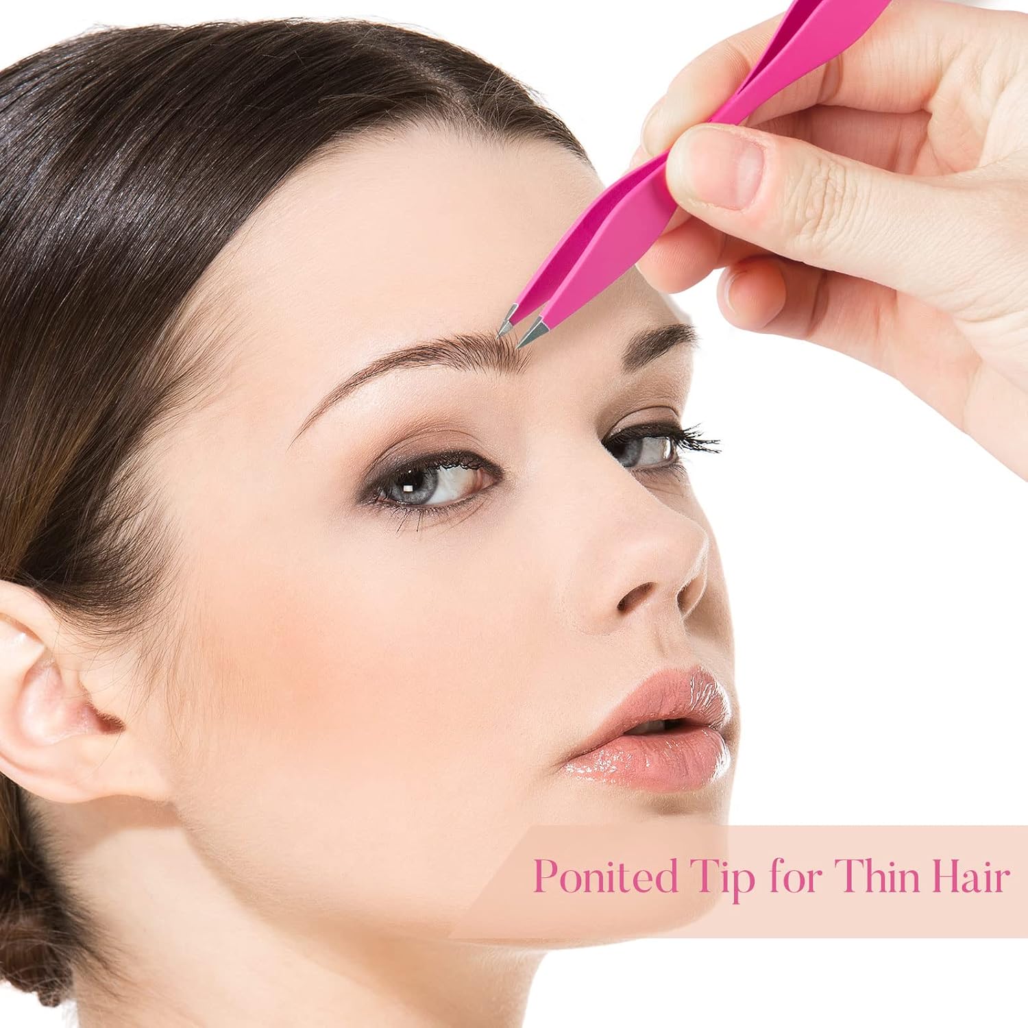 2 Pack Eyebrow Tweezers Double Ends Stainless Steel Tweezers Makeup Tools with Slant/Pointed Tips for Removing Facial Hair, Ingrown Hair, Pink and Black