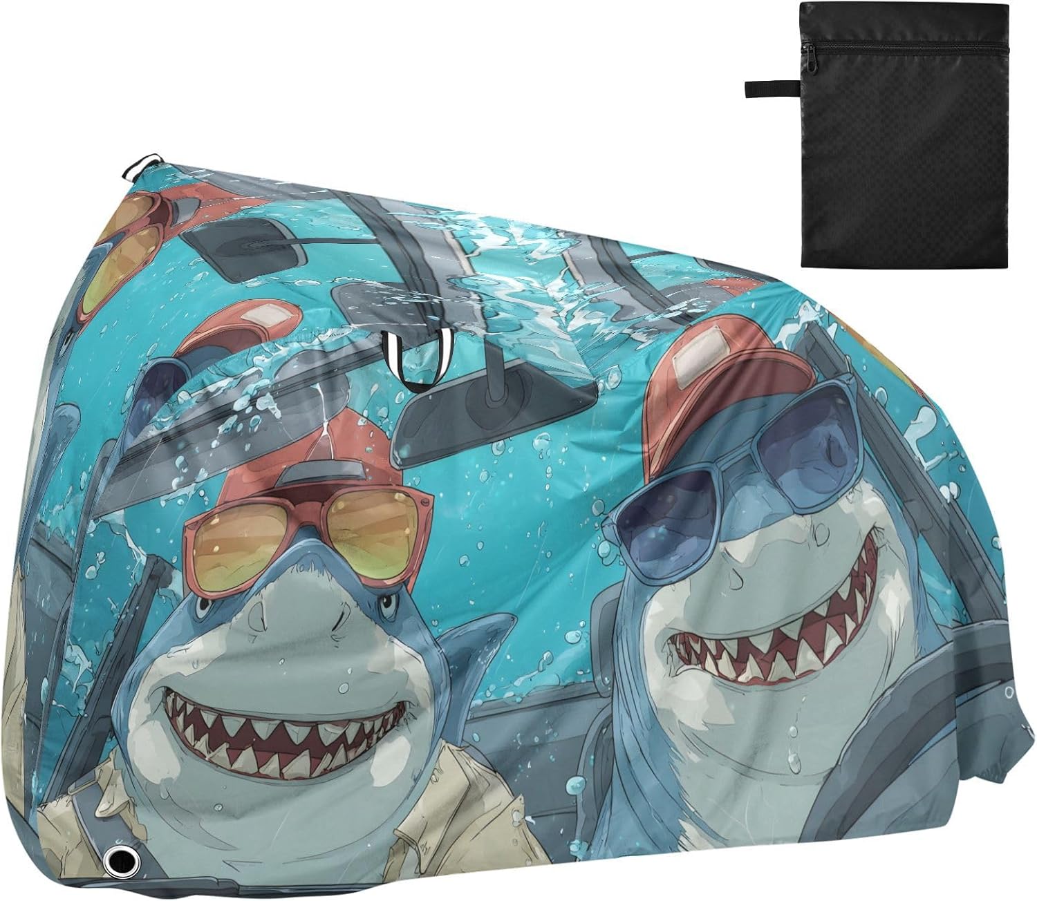ALAZA Cartoon Shark Driving Funny Animals Bike Cover Waterproof Outdoor Ebike Bicycle Covers Tarp Protection for 1/2 Bikes, Sun UV Dust Wind Proof