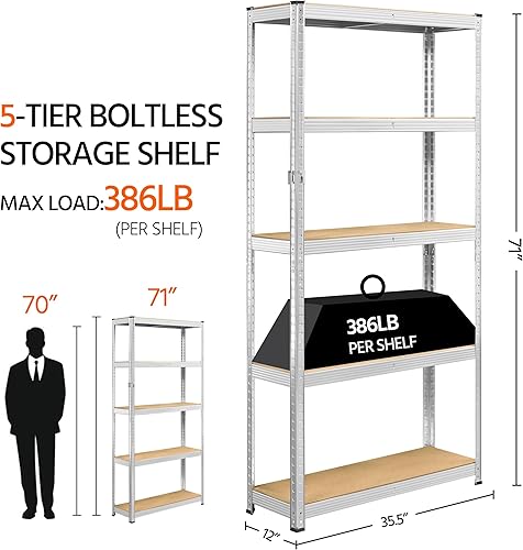Miniatura 3 de Topeakmart 4 estantes de almacenamiento de 5 niveles ajustables de metal, estantes utilitarios, estantes de almacenamiento de garaje para almacén,