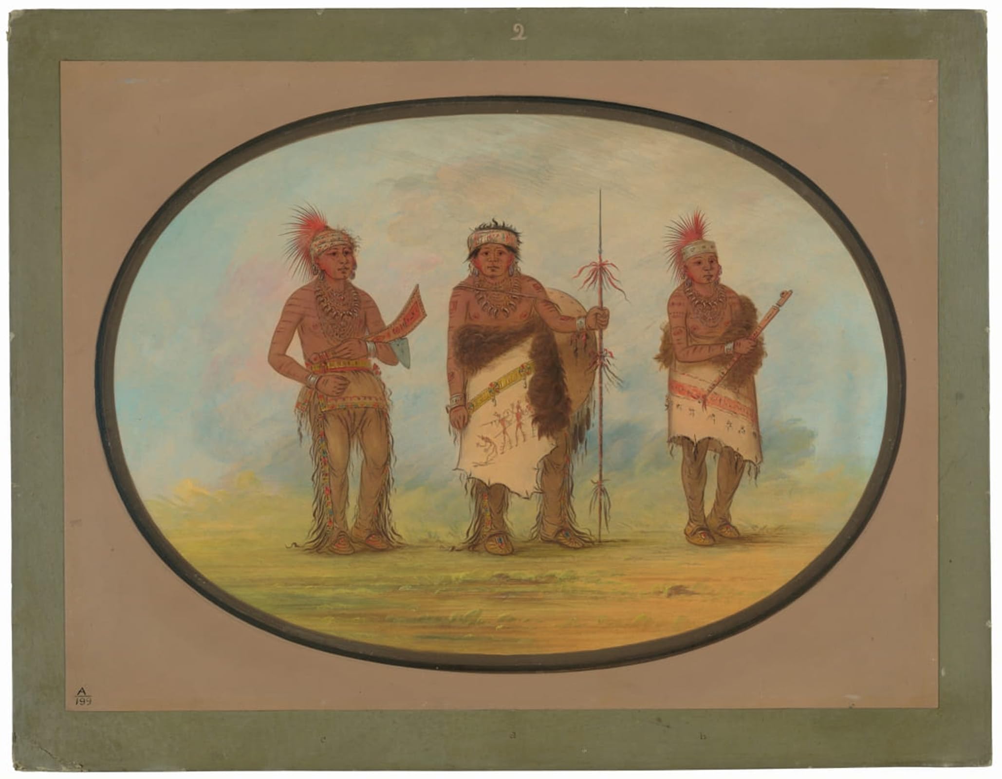 SERENDIPITP Vintage Picture Print on Canvas Wall Art Poster Three Iowa Indians by George Catlin Artwork Print Poster for Wall Decor 60x90cm