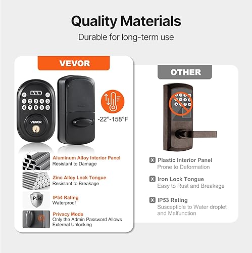 Miniatura 3 de VEVOR Cerradura de puerta de entrada sin llave con asa, contraseña y desbloqueo de llave, cerradura de puerta combinada con teclado electrónico,