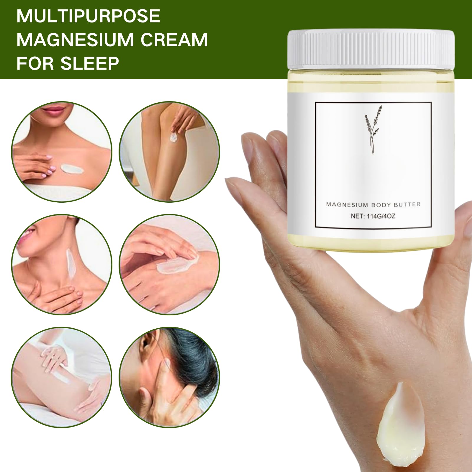 Magnesium Body Butter, Magnesium Cream for Sleep & Feet, Moisturizing Lotion with Aloe - Image 4