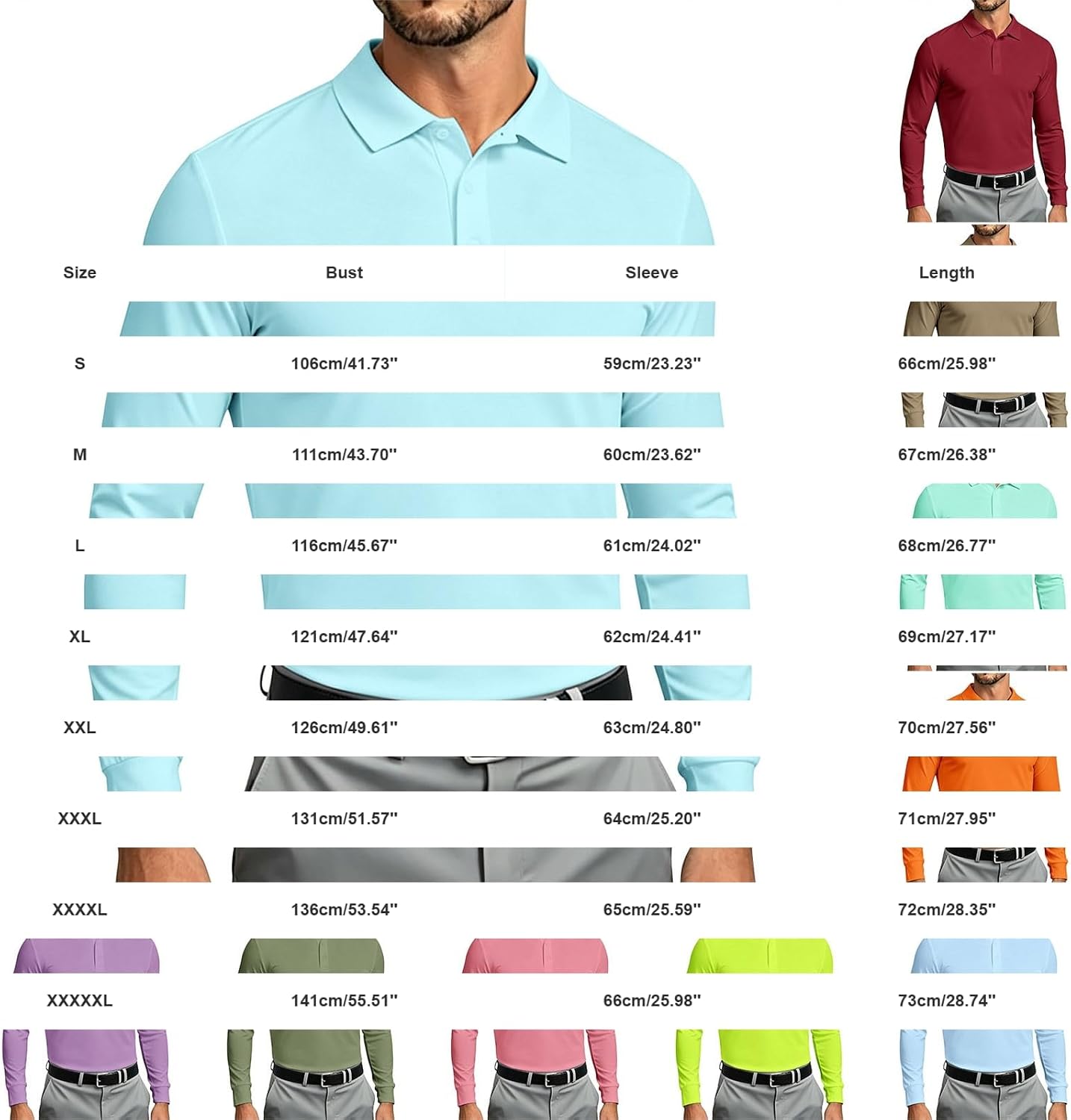Men UPF 50+ Long Sleeve Golf Polo Shirt,Quick Dry Sun Protection Top