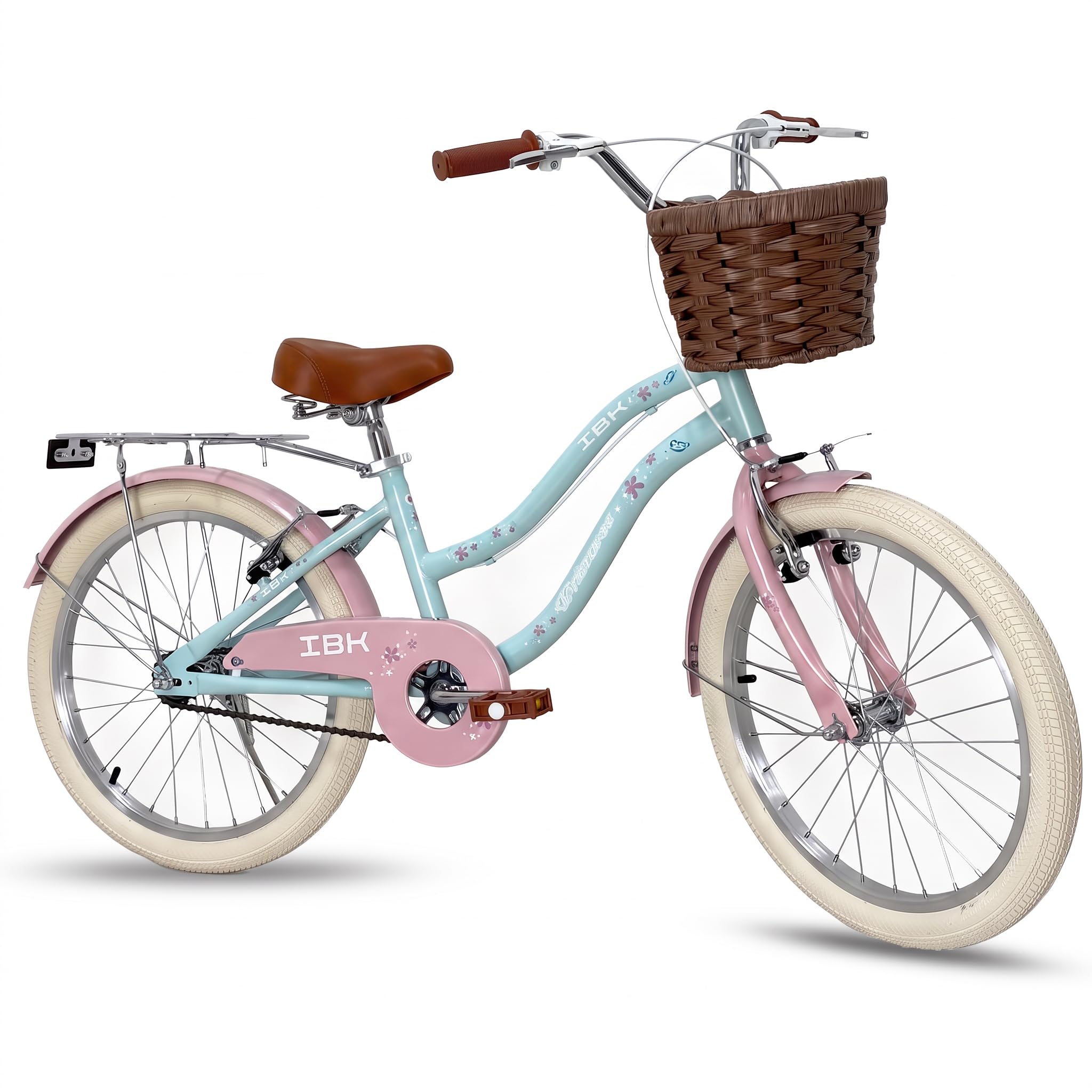 IBK Bicicletta 20" Pollici, Bici Classica da Ragazza, City Bike con Freni V-Brake, con Cestino Anteriore e Portapacchi, da Passeggio e Città