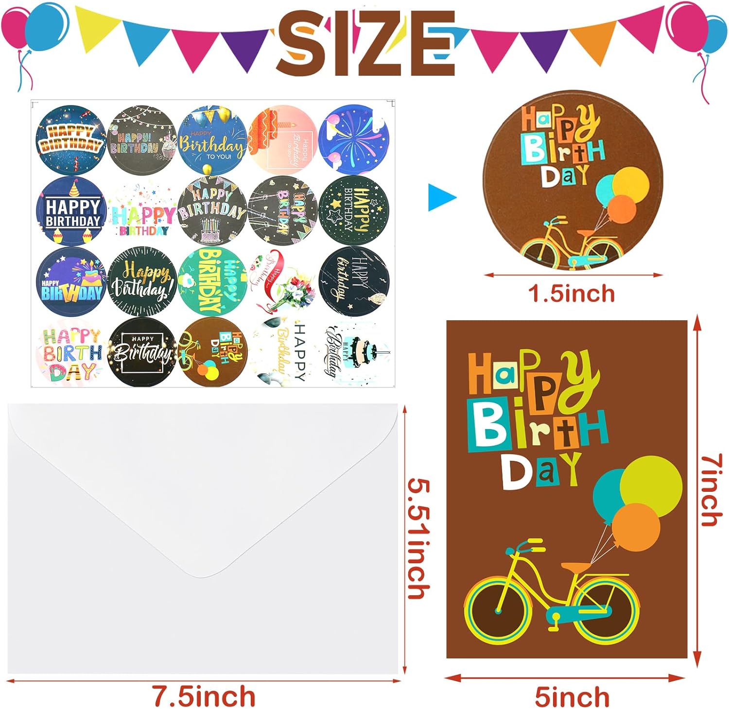 200 Set Unique Happy Birthday Card Bulk with Envelope and Sticker Blank Greeting Card Large 5 x 7 Inch Suitable for Office Kids Women Men, 20 Styles(Actual Style)