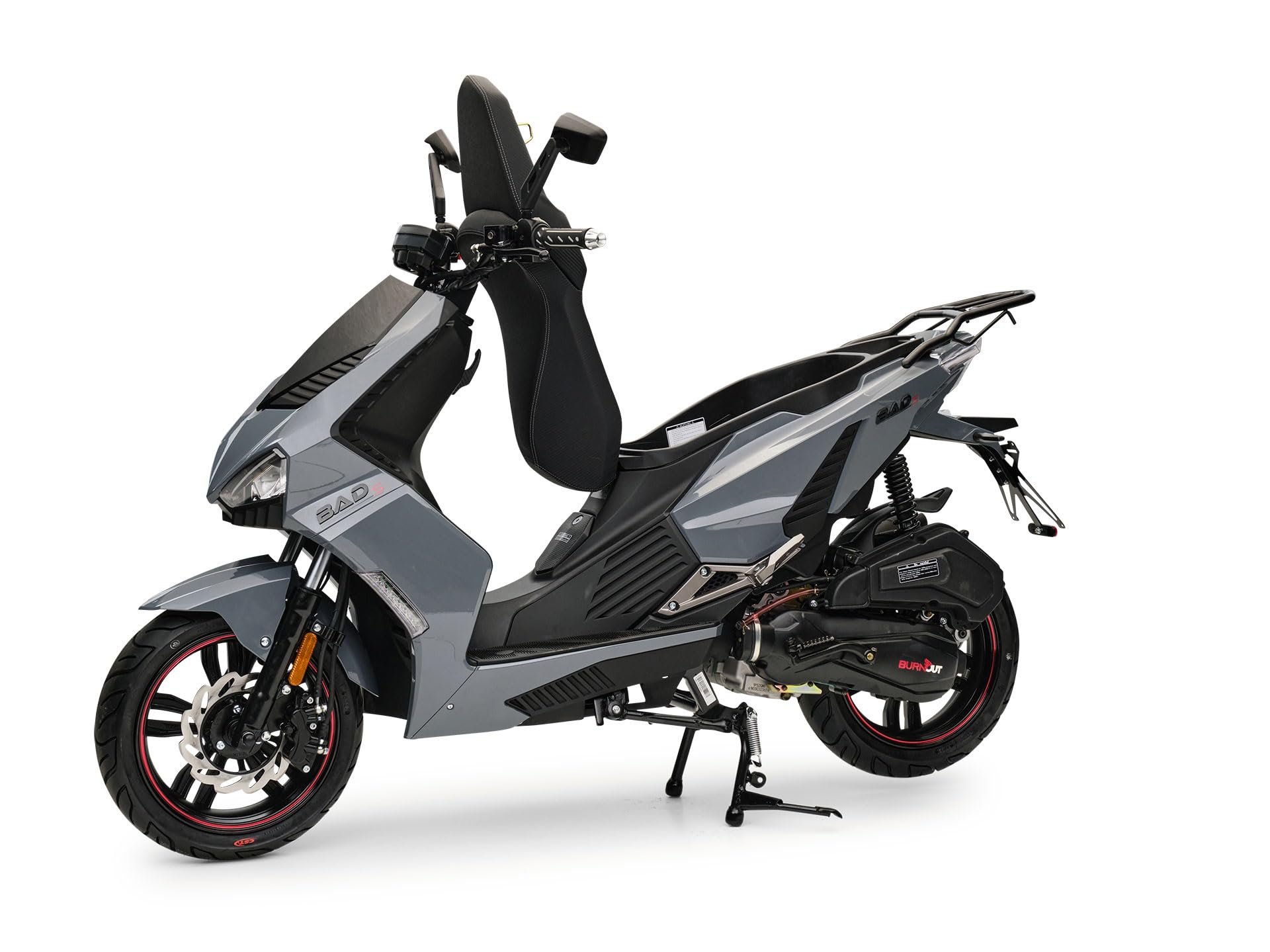 Burnout Motorroller 50 ccm BAD S, Grau, 45 km/h, Euro 5, EFI Einspritzung, Voll-LED, Keyless Go, Alarmanlage, USB-Ladedose, hydraulische Scheibenbremsen v/h