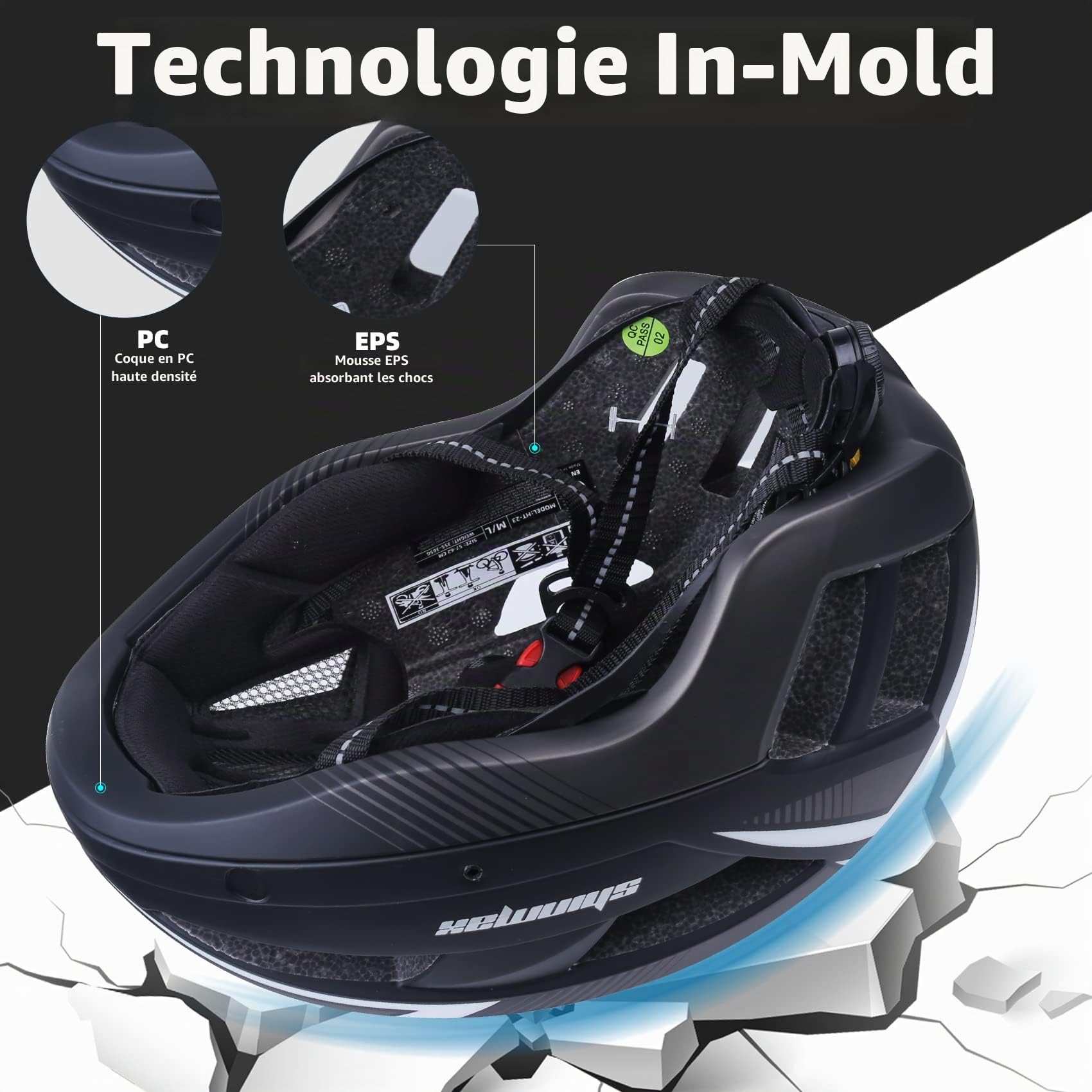 Shinmax Casque de vélo,Casque Velo Homme avec Lumière LED Rechargeable USB Casque Vélo Femme avec Lunettes Magnétiques Détachables Visière Casque VTT pour Adultes Réglable 57-62cm