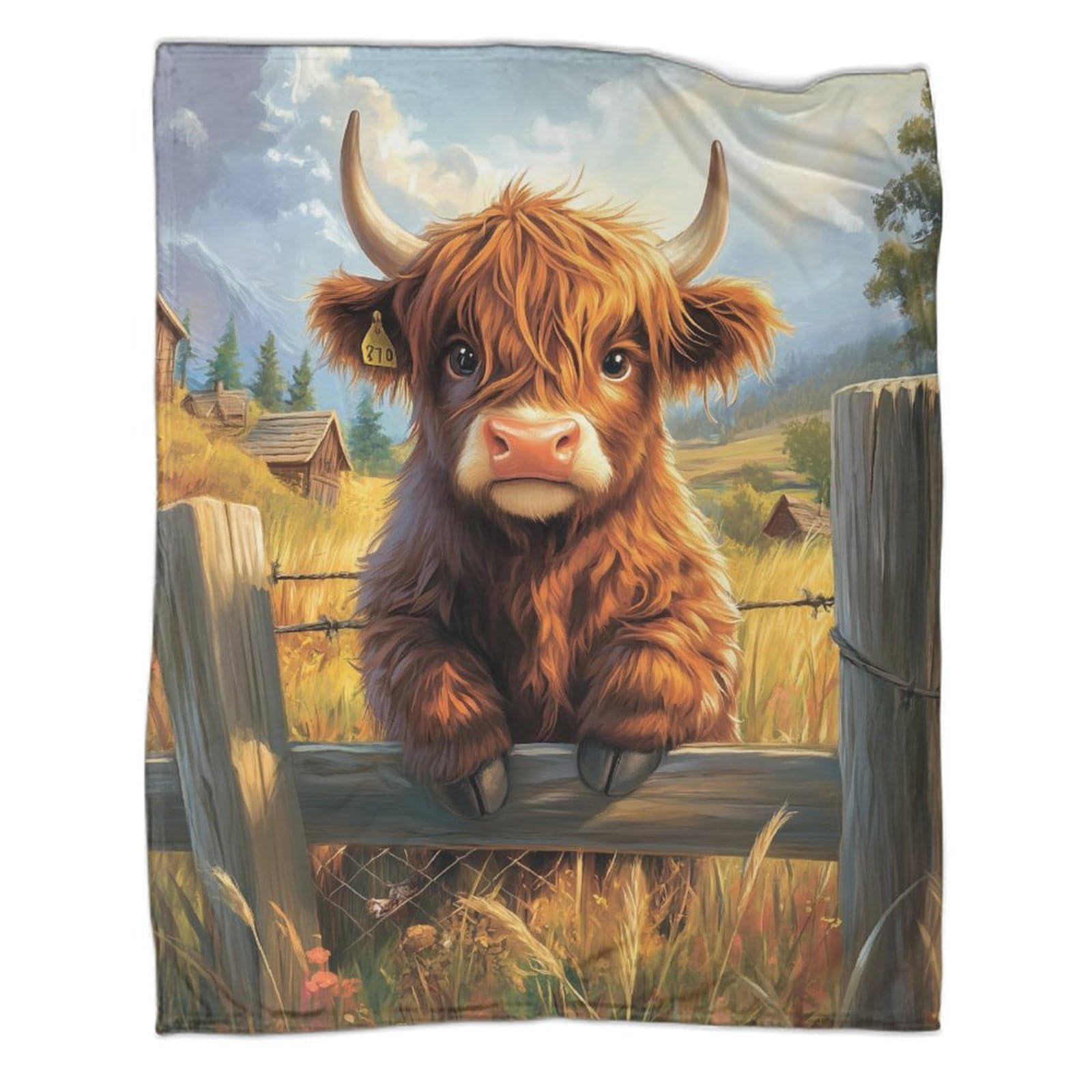 YYVKPMLXC Highland Cattle Blanket 3D Printed Rural Scenery Flannel Throw Blanket Soft Warm for Sofa, Couch, Bed 70x80inch(180x200cm)