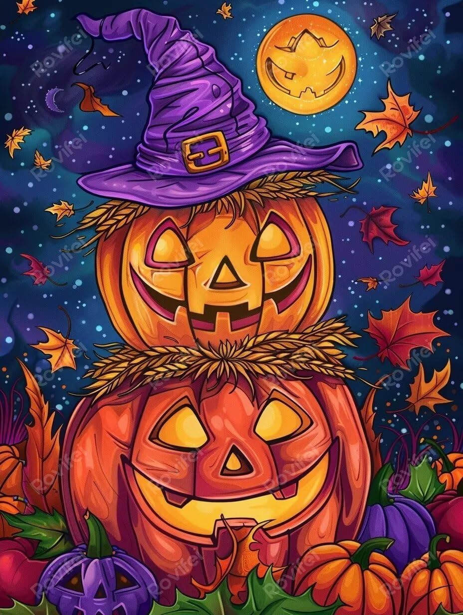 DIY Diamond Painting, Halloween Pumpkin Diamond Art Kits for Adults, Sparkling & Colorful Art Crafts - for Room Decor Home Decor Wall Decor 20x20inch