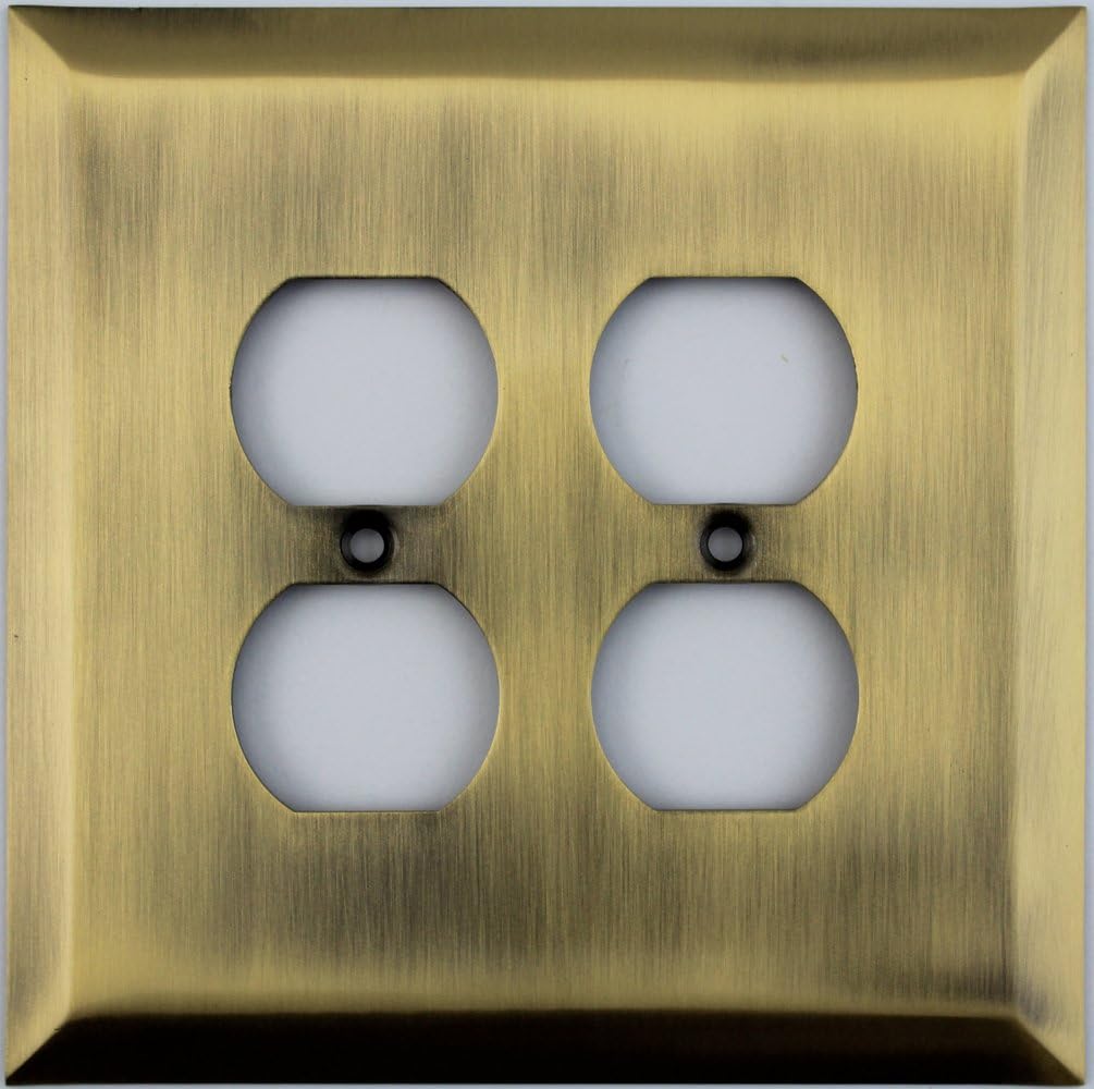Jumbo Stamped Antique Brass Two Gang Duplex Outlet Wall Plate
