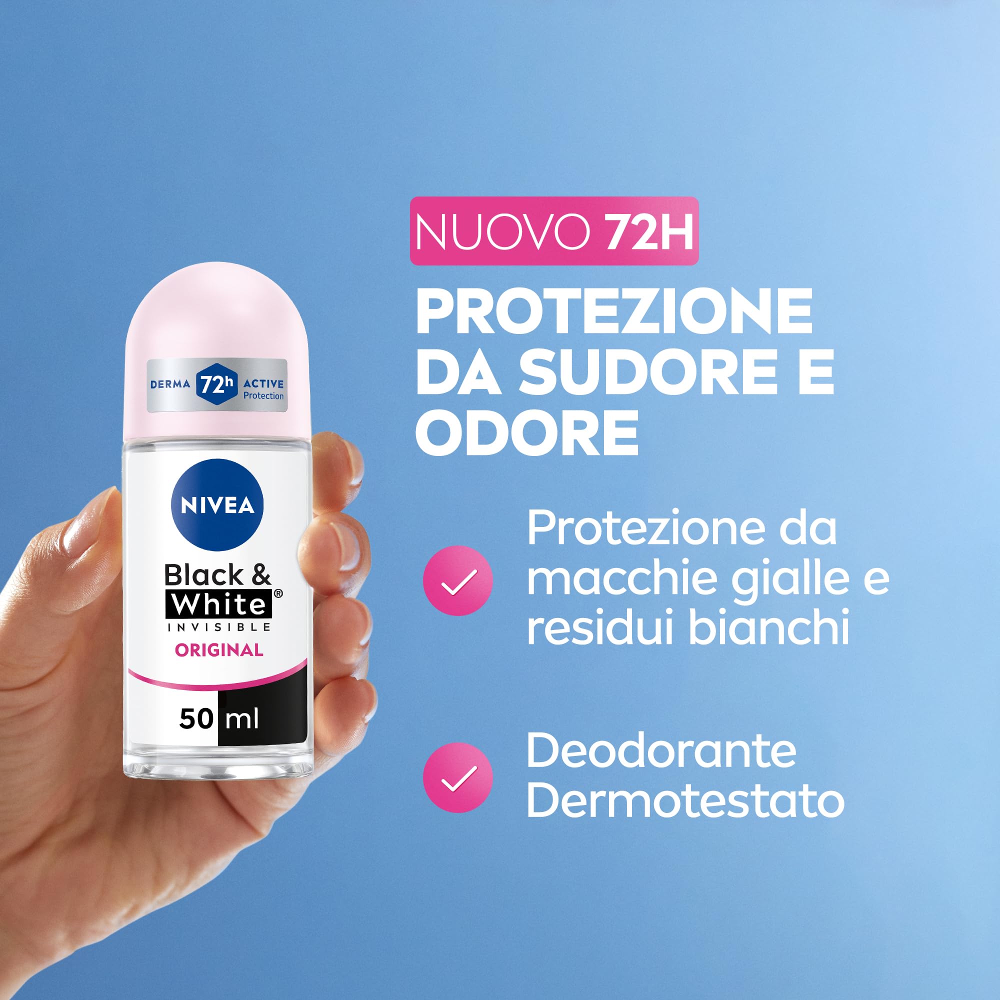 NIVEA Black & White Invisible Original Roll-on 6 x 50 ml Déodorant Femme Efficace 72h Déodorant Roll on Anti-transpirant pour Odeurs, Sueur, Résidus, Irritations et Taches sur Tissus Clair et Foncé