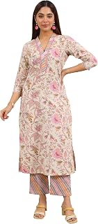Libas Womens Printed Cotton Straight Kurta With Trousers Price In India