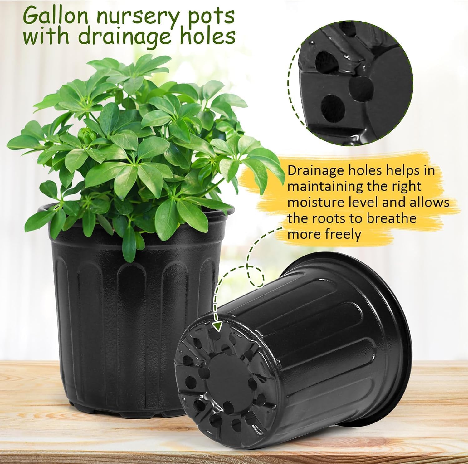 OUPSAUI 2/3/5/7 Gallon Pots for Plants,Flexible Gallon Plastic Nursery Pots with Drainage Holes, Plastic Pots for Outdoor Plants (7Gal-10pcs)