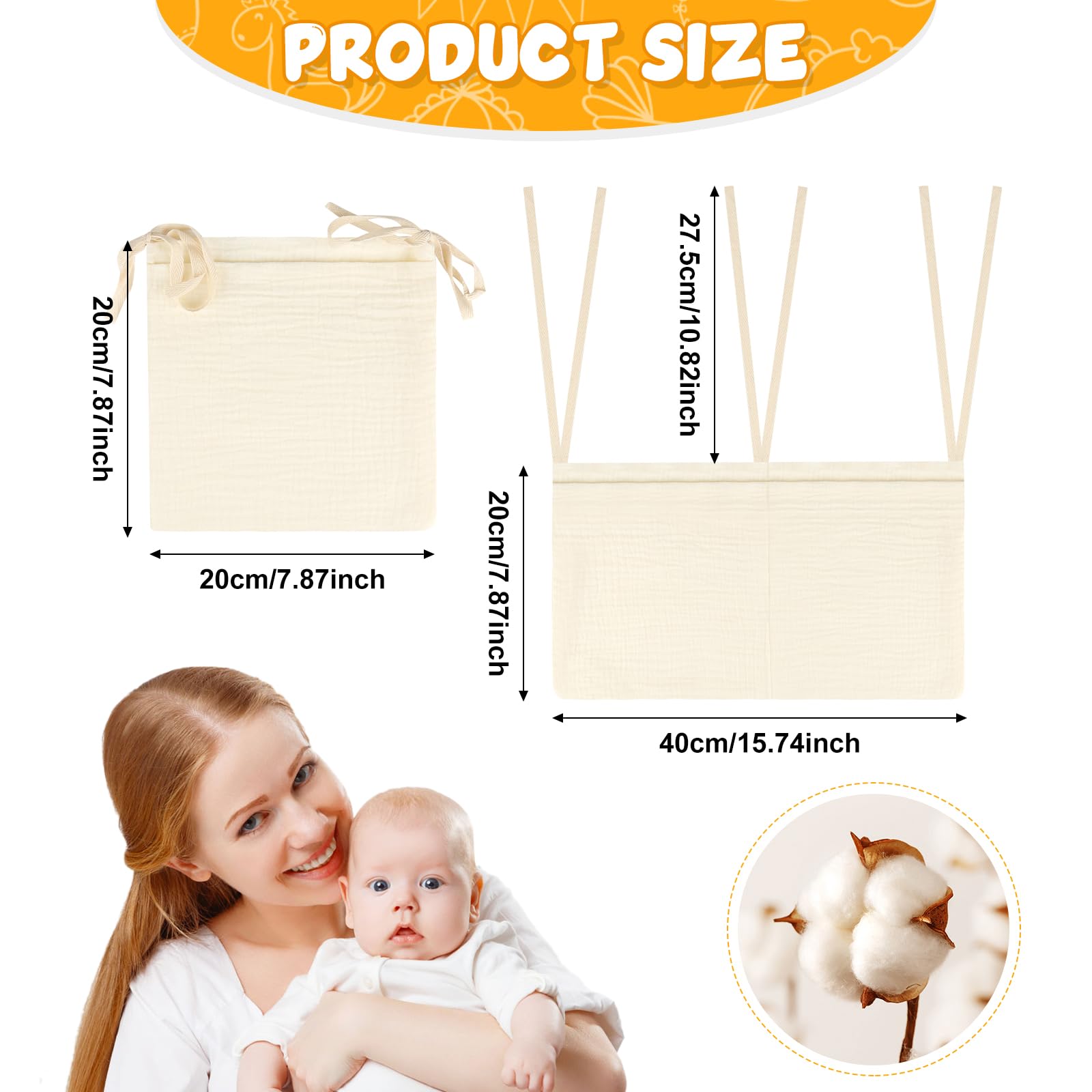 Organizer Appendibile Per Neonato - Tasca In Lino Per Culla, Con Tasche Multiuso - Foto 1