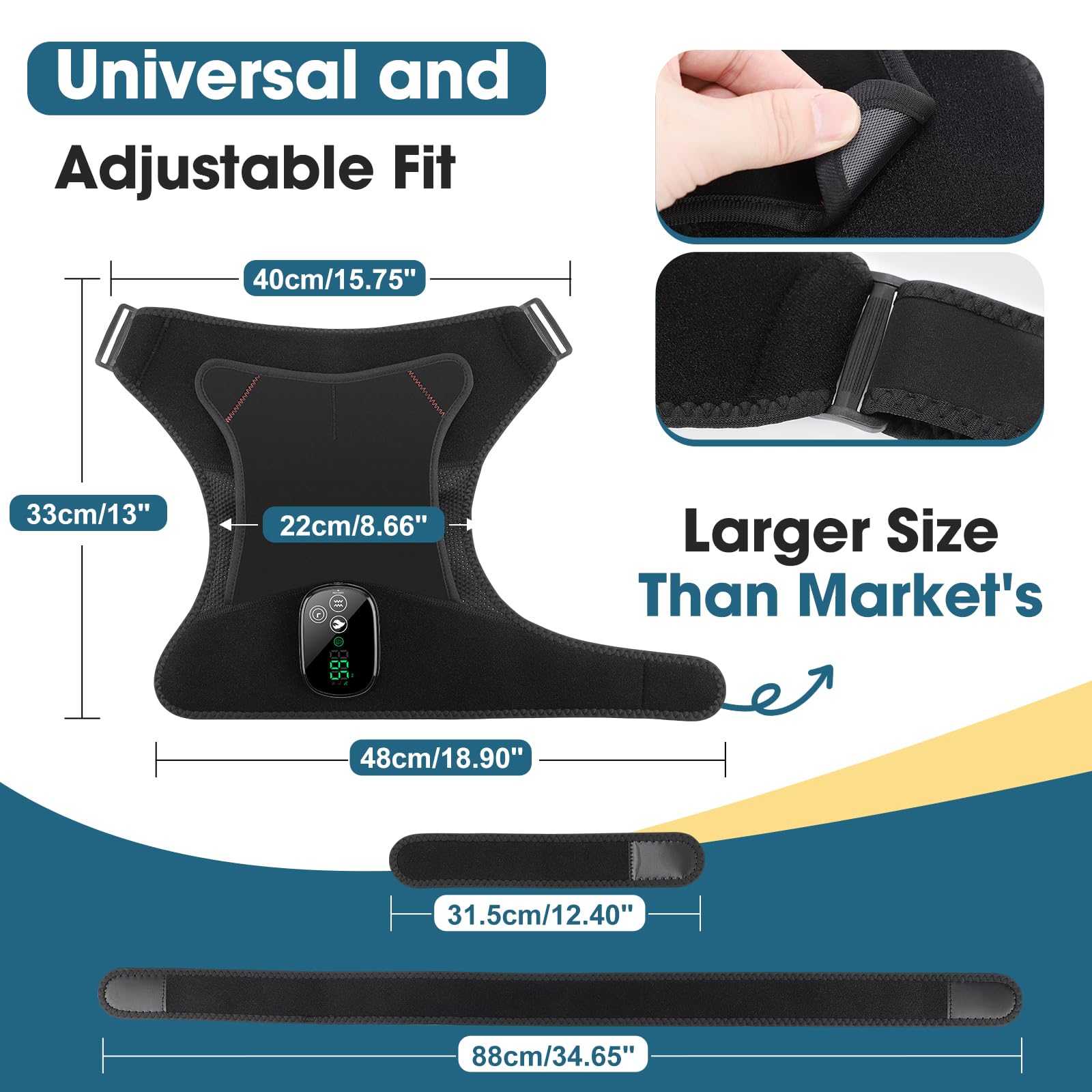Coussinet Massant pour Épaules Chauffant Sans Fil, Attelle Chauffante pour Épaules Portable Avec Contrôle Écran Tactile, 5 Niveaux Chaleur, 5 Modes Vibration, Minuterie, 5000mAh, 4 Moteurs-Noir