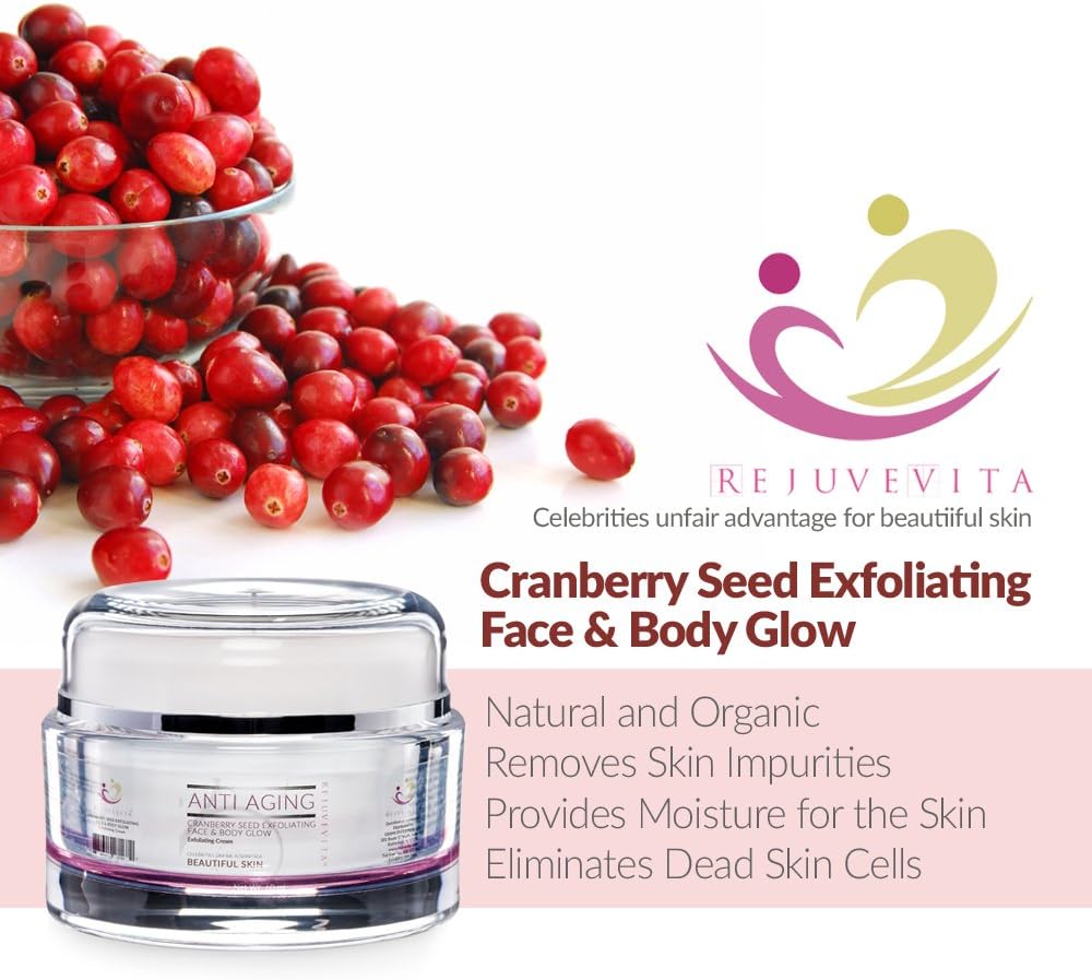 Cranberry Anti Aging Seed Exfoliating Face & Body Glow, 4 Oz. White Jar, 19 Oz. Professional Size Jar โ the Ultimate Facial Scrub for Exfoliating, Organic Facial Mask + Facial Cleanser + Moisturizer All in One Package โ Provides Moisture That Moisturizing Creams Can Give, Rich with Safe Organic Oils Like Camellia Sativa Seed Oil + Jojoba Oil + Lemon Grass Oil โ Light and Fresh Scented Facial Scrub That Can Eliminate Dead Skin Cells, Debris, and Harmful Pollutants, Effectively & Instantly Removes Face Dirt & Grime, Will Make Your Skin Smoother and Brighter, 100% Guaranteed Safe and Effective for the Skin, Dermatologist Tested.