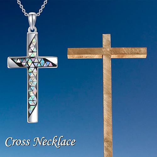 Miniatura 6 de ONEFINITY Collar de cruz para mujer, plata de ley, cruz celta, brujas, nudo, collar con colgante de concha de abulón, joyería de cruz para mujeres y