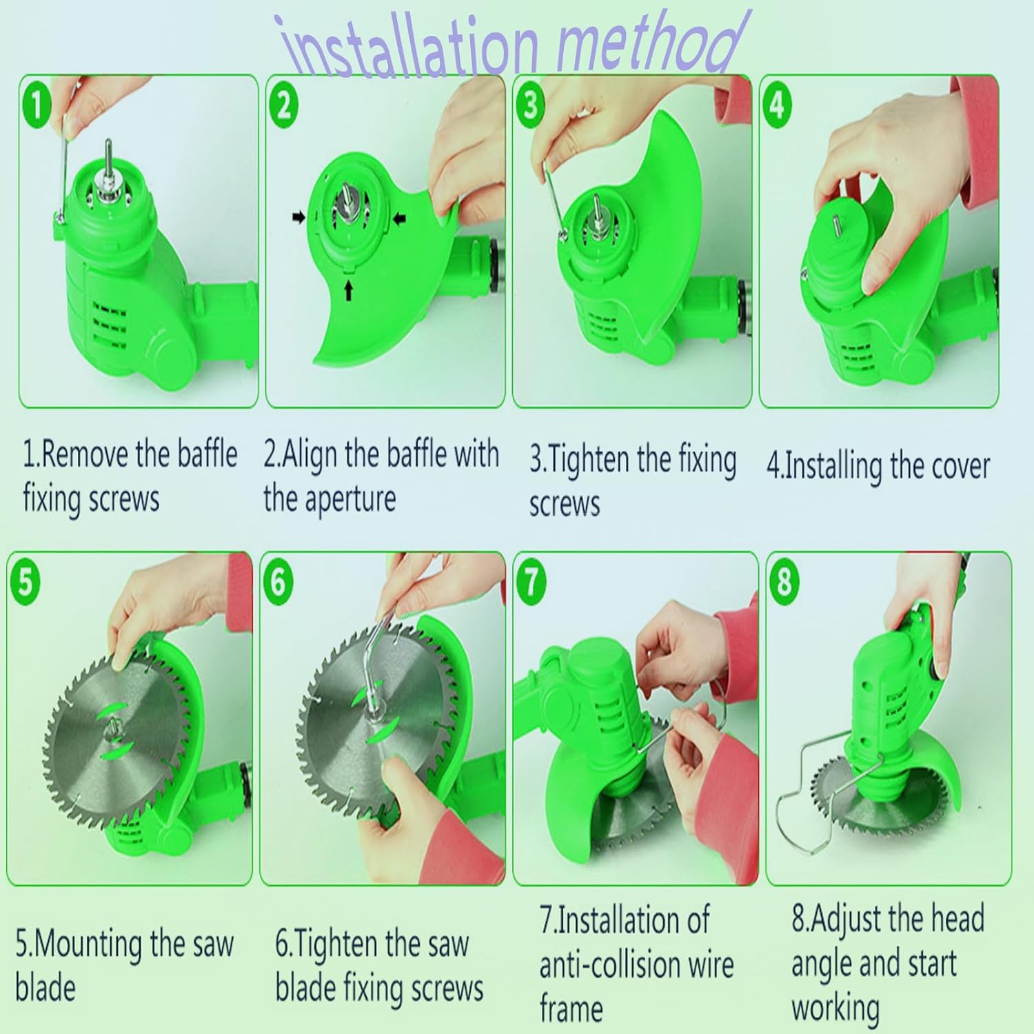 Electric Weed Wacker 21V String Trimmer,Cordless Trimmers with 4 Types Blades, 2 Li-ion Batteries, 1 Charger,Grass Cutter Used for Dense Weeds and Garden Yard Trimming (Green)