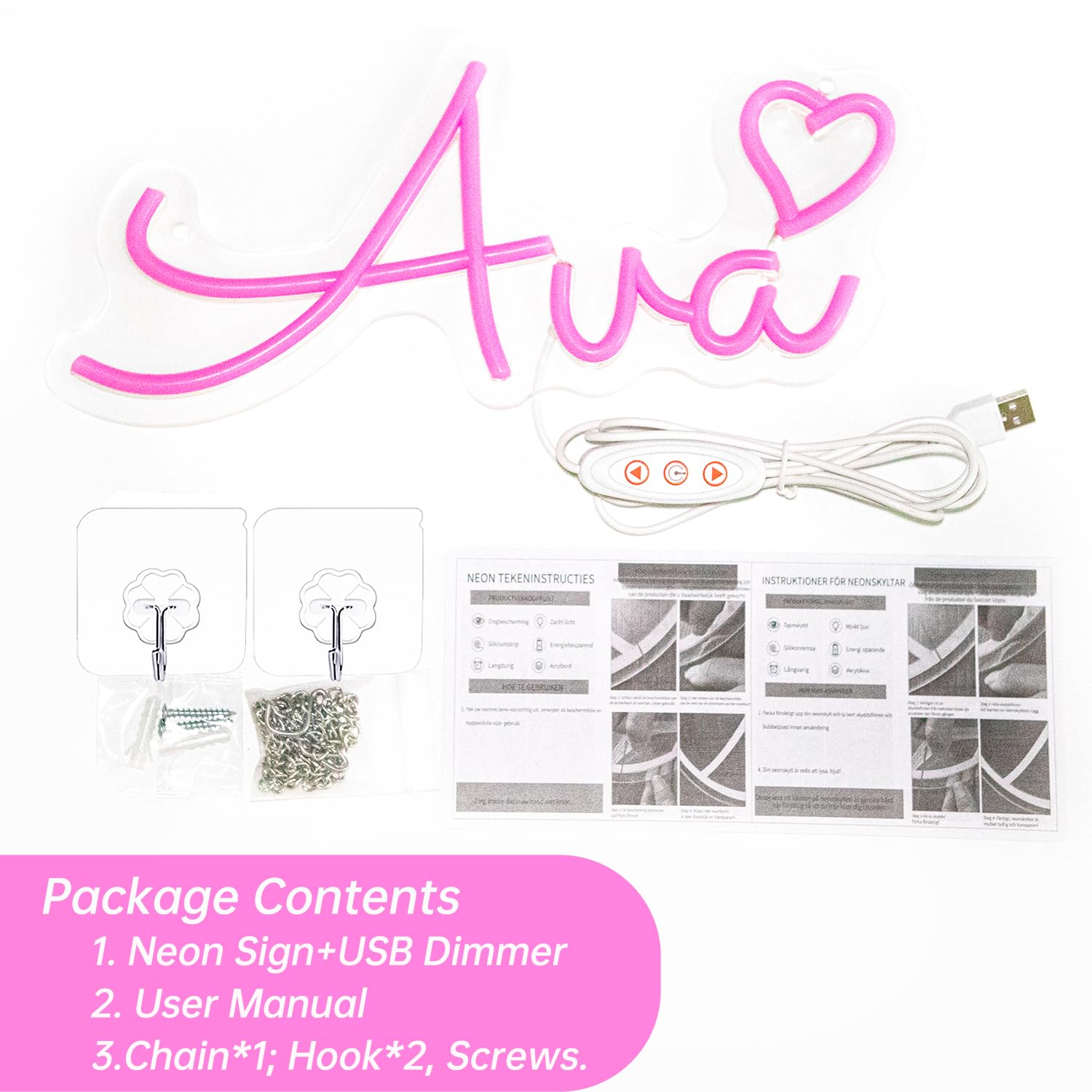 Amazon.co.jp: Ava Name LED ネオンサイン、名前装飾 調光機能付き