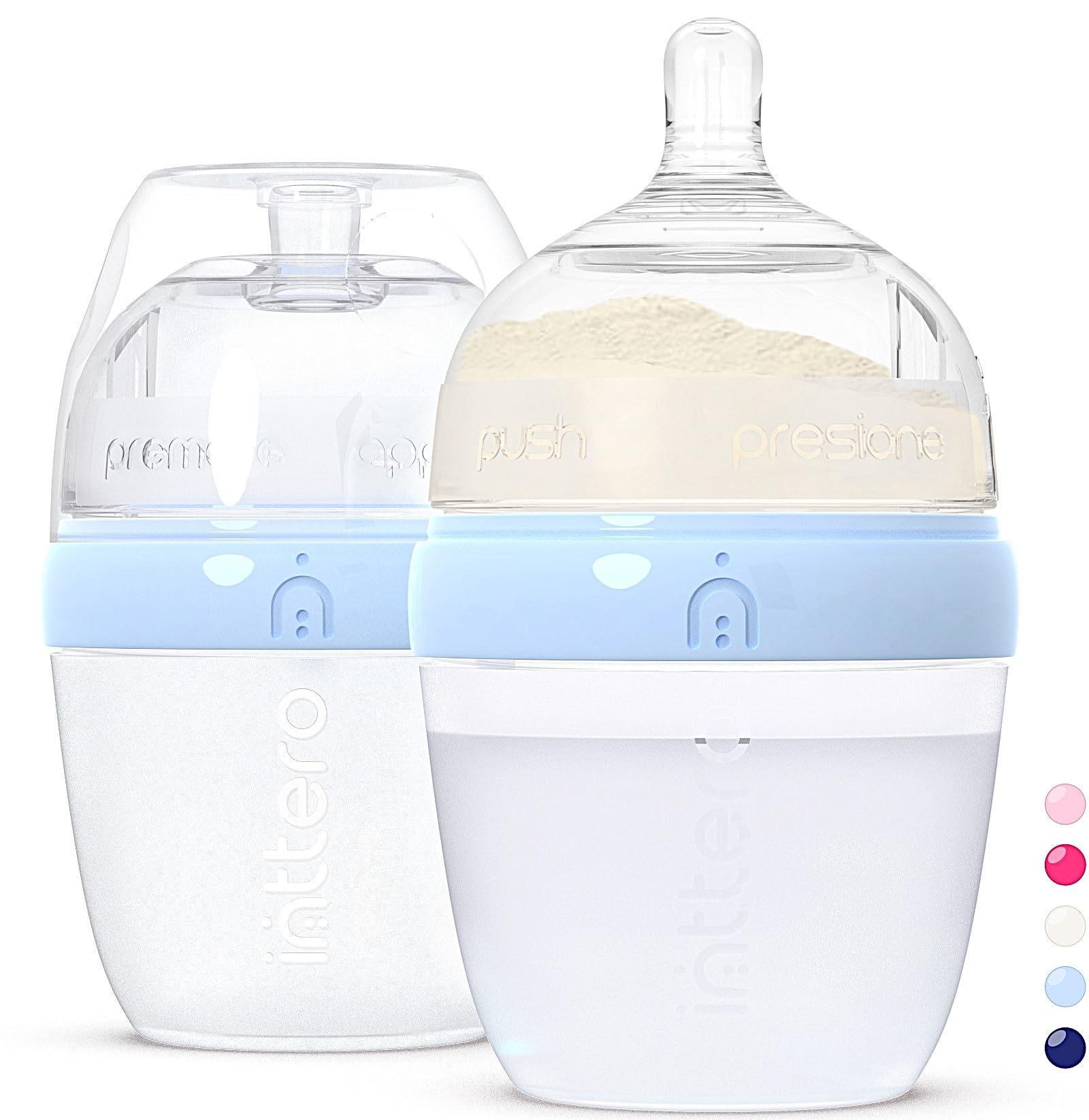INTTEROAnti-Colic Formula Making Dispenser Baby Bottles, 6oz with Flow 1 Nipples, 2pk, Cute Blue — Formula Container to go Dispenser on The go — PopYummy Mixie Baby Brezz