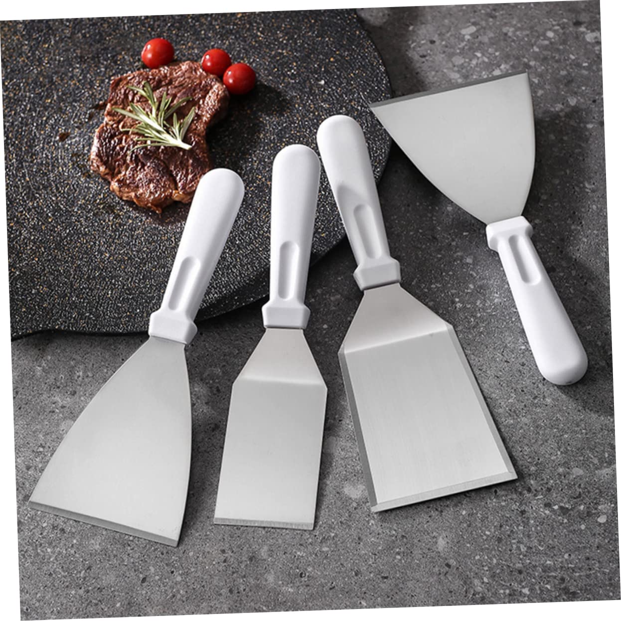 Sosoport 4pezzi Spatola per Bistecca in Acciaio Inox Spatola da Cucina per Friggere Bistecca Strumento di Cottura Antiaderente Facil Pulire Riporre